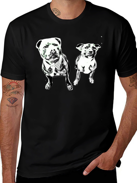Dog Lover T-Shirt - Black Crew Neck with Pitbull Graphic