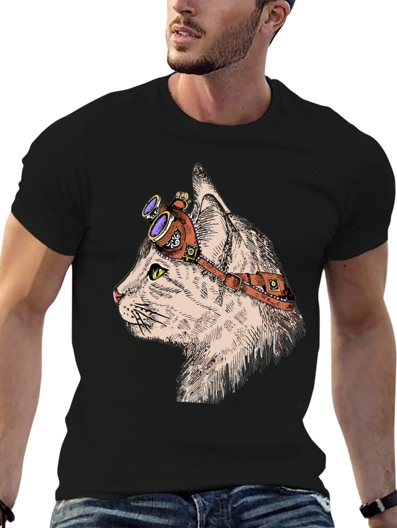 Steampunk Cat T-Shirt: Cool Feline with Goggles
