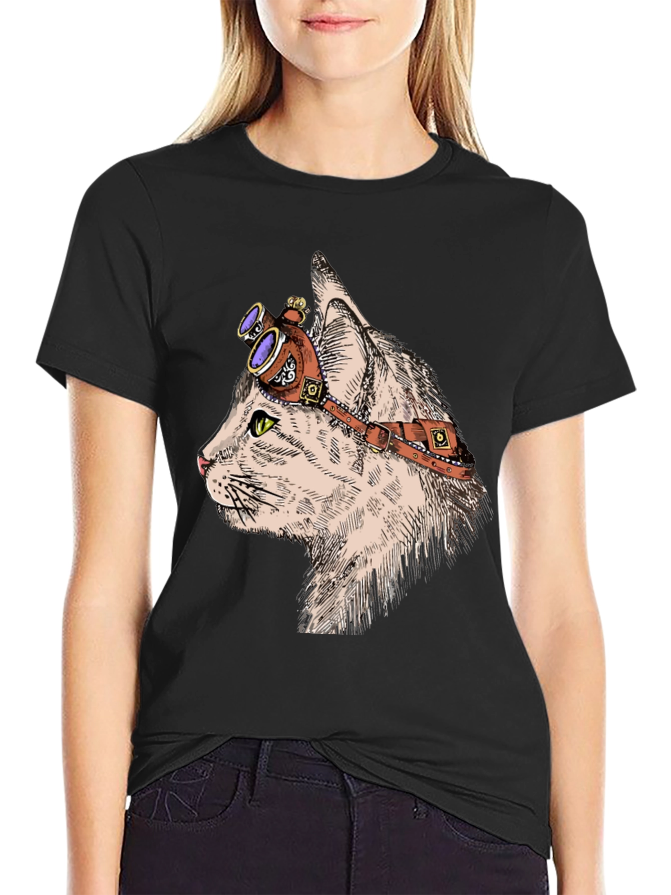 Steampunk Cat T-Shirt: Cool Feline with Goggles