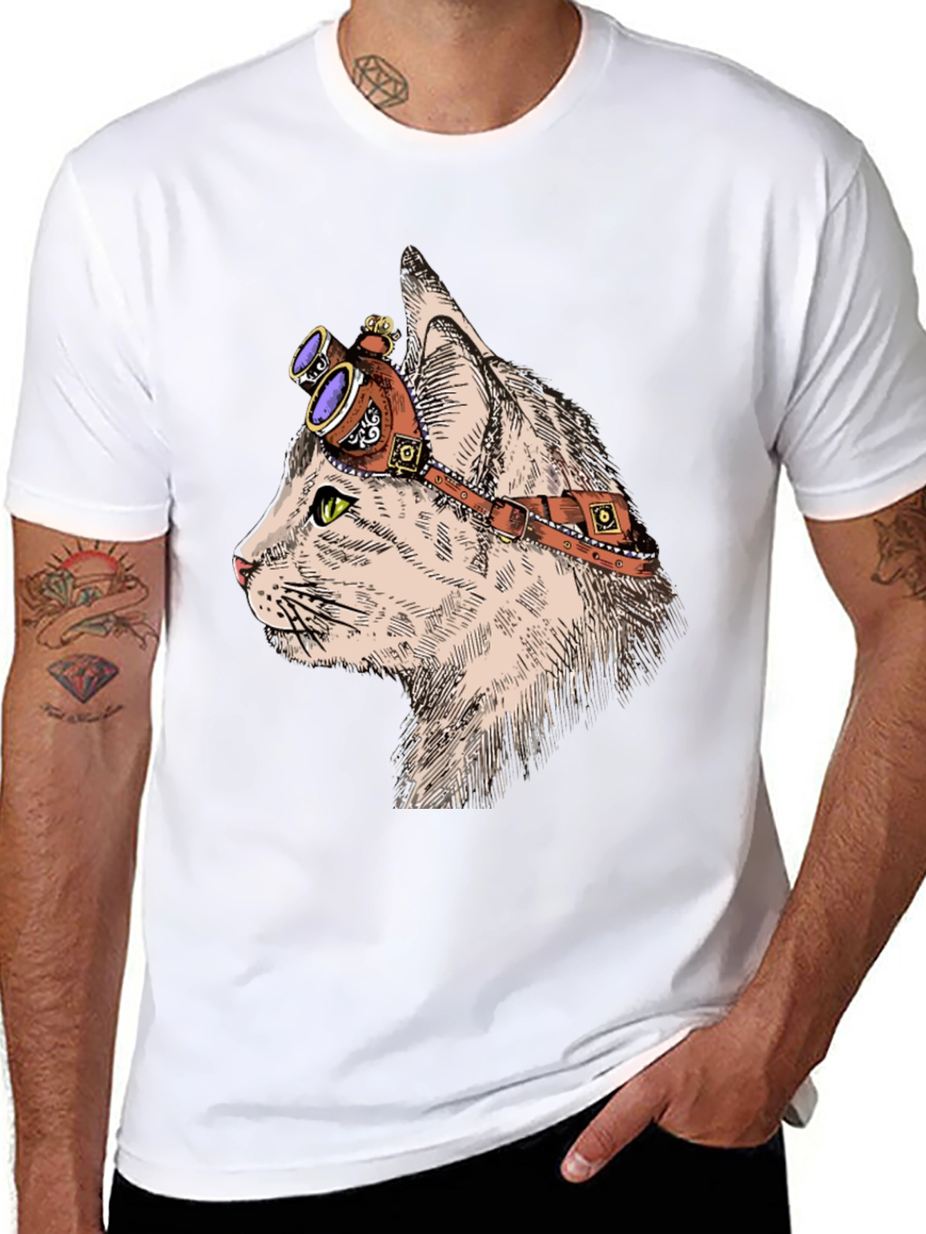 Steampunk Cat T-Shirt: Cool Feline with Goggles