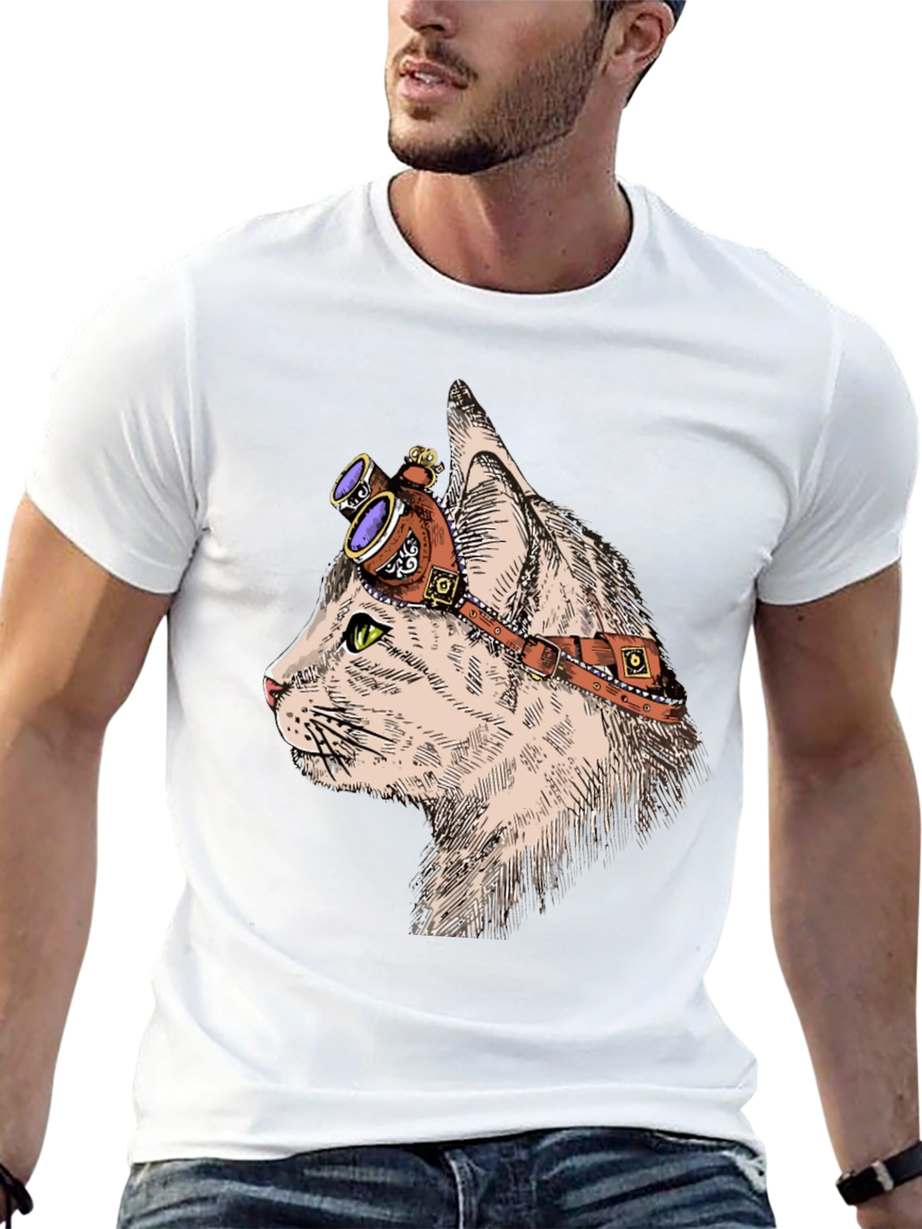 Steampunk Cat T-Shirt: Cool Feline with Goggles