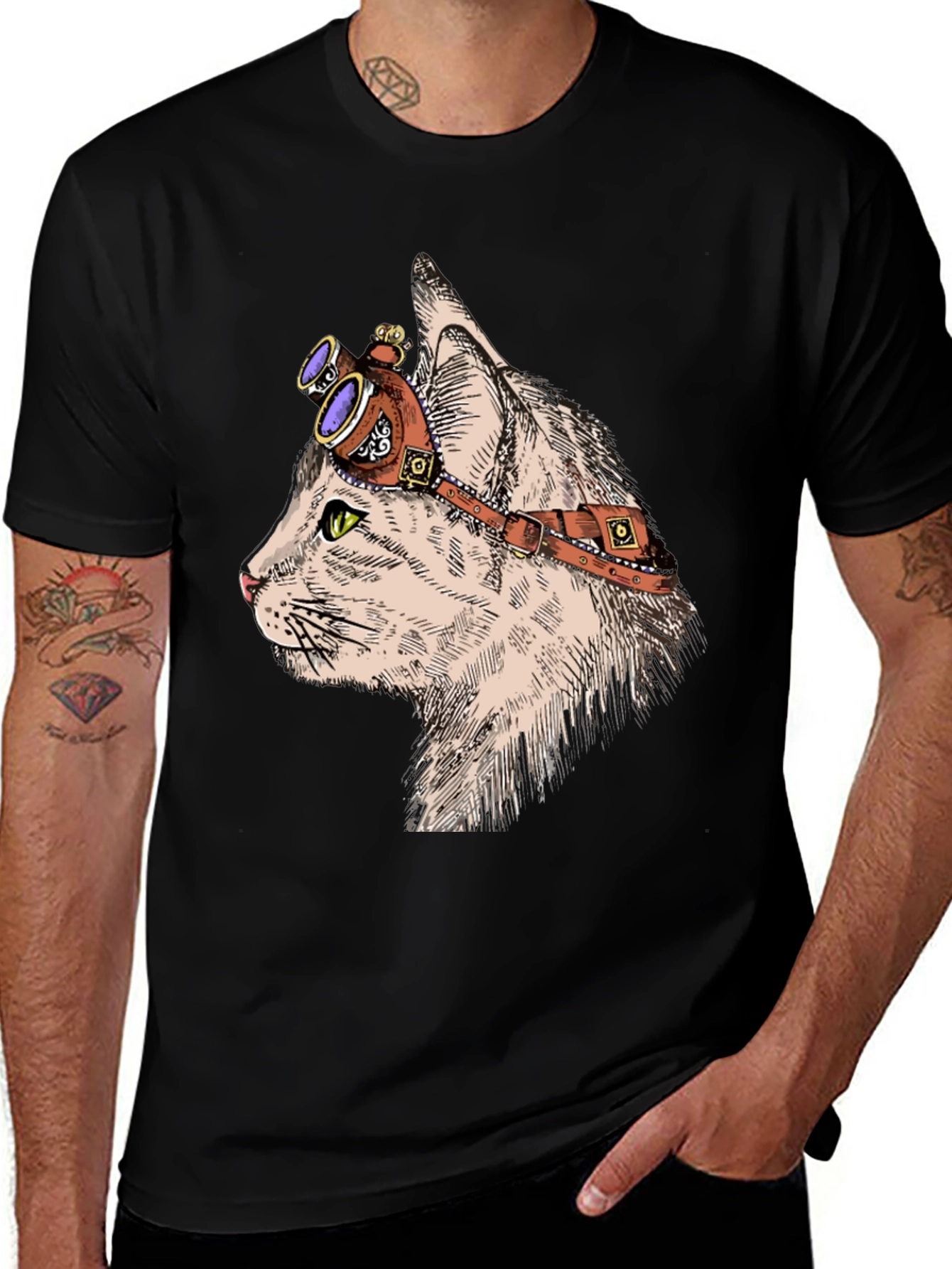 Steampunk Cat T-Shirt: Cool Feline with Goggles
