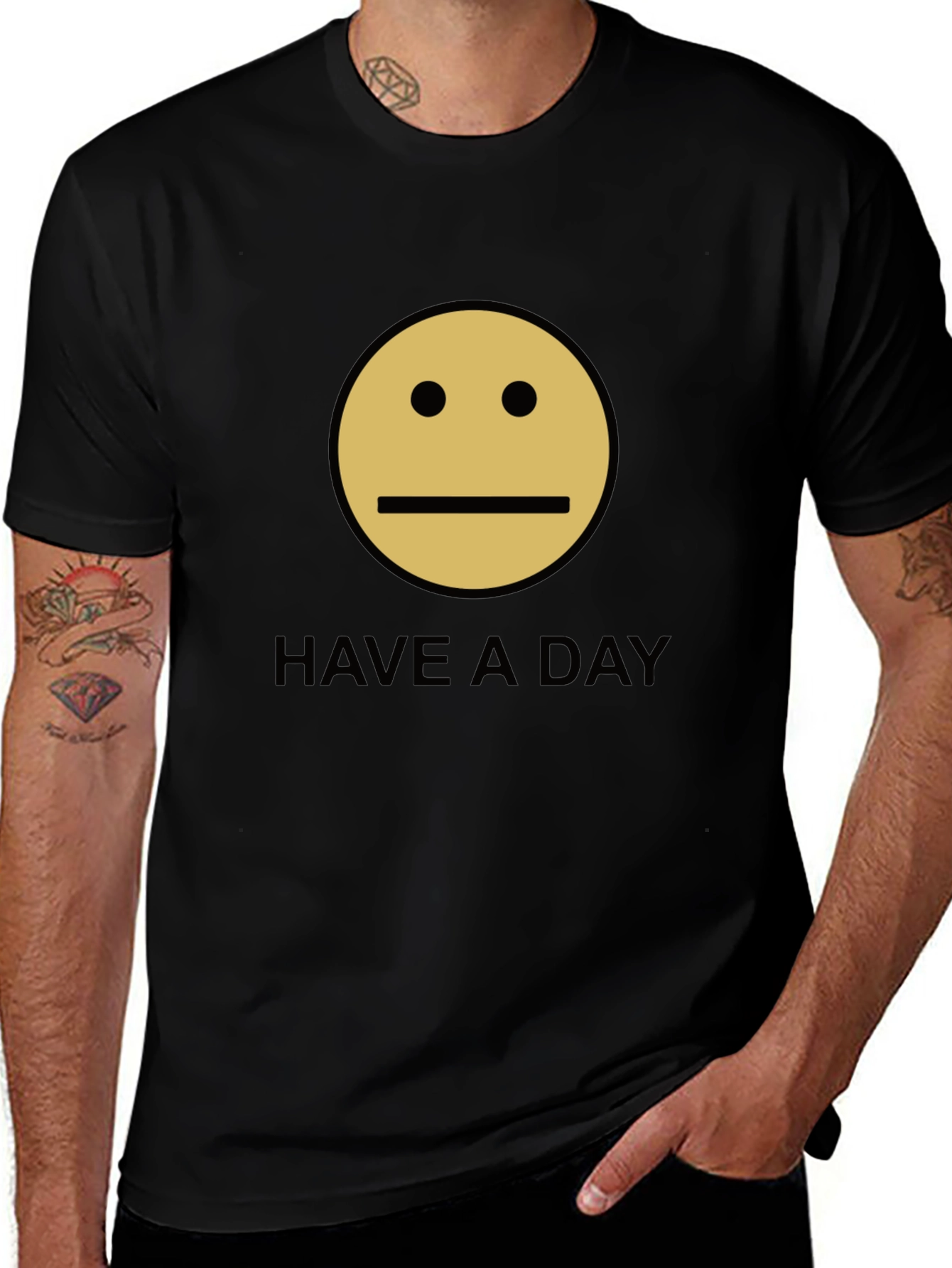 Have A Day Smiley Face Graphic Tee - Black