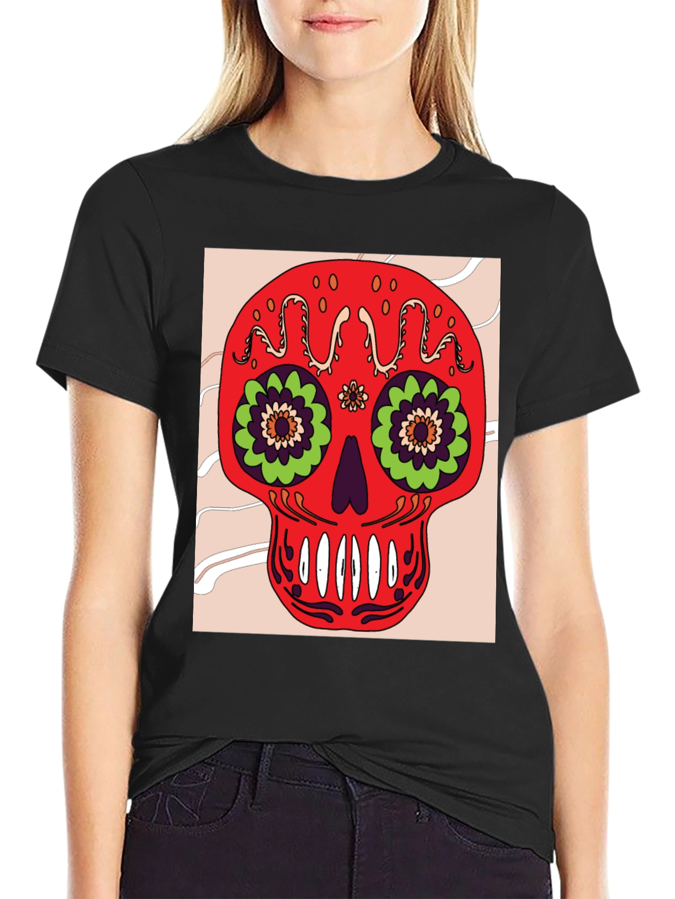 Sugar Skull Graphic Tee - Mens Black Cotton T-Shirt