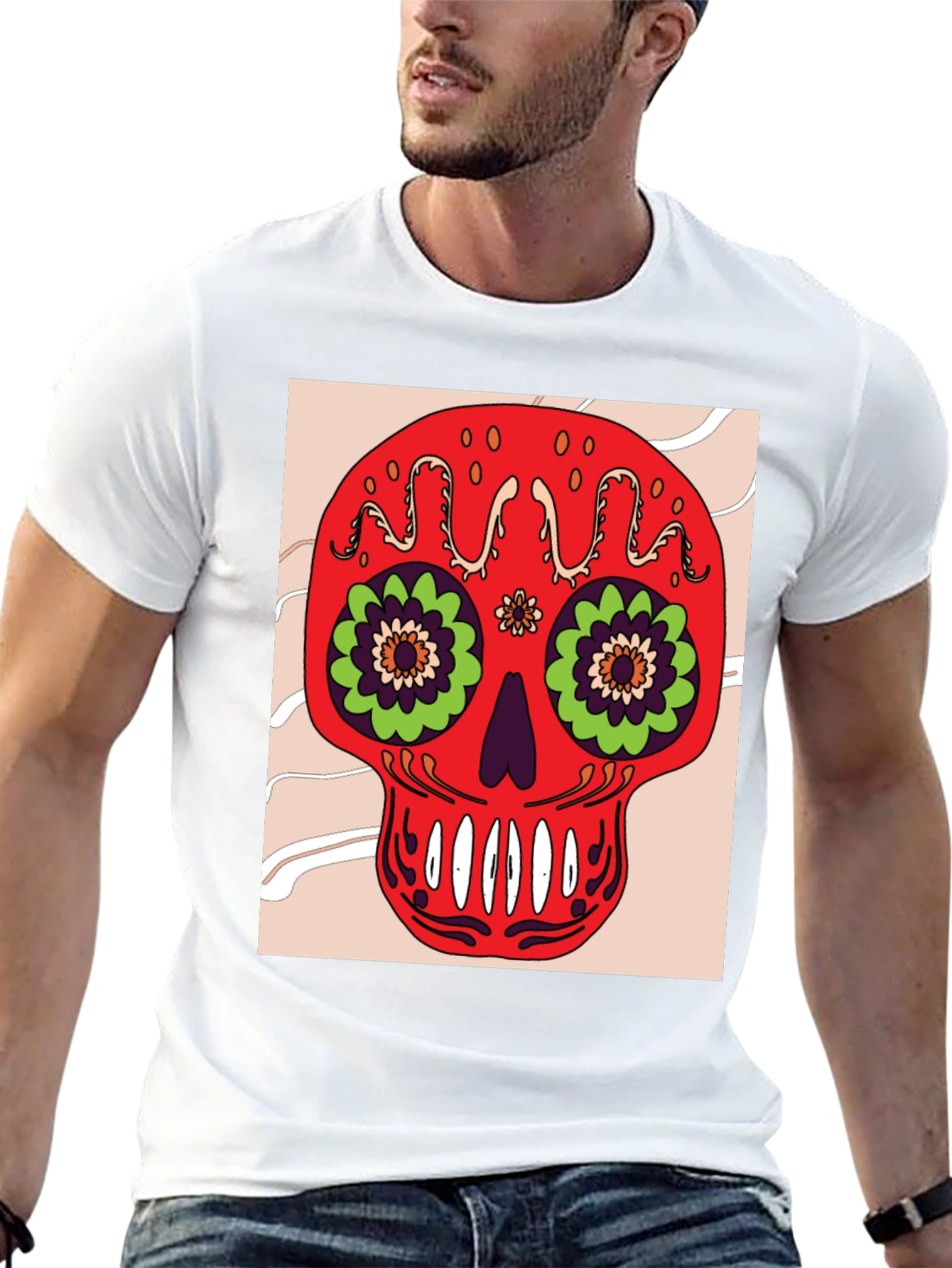 Sugar Skull Graphic Tee - Mens Black Cotton T-Shirt