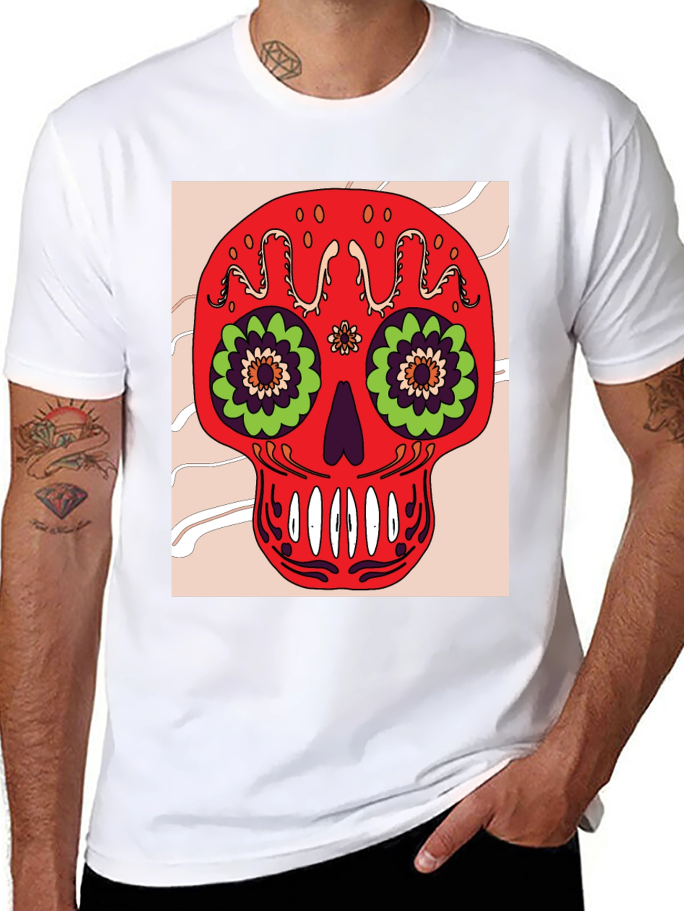Sugar Skull Graphic Tee - Mens Black Cotton T-Shirt