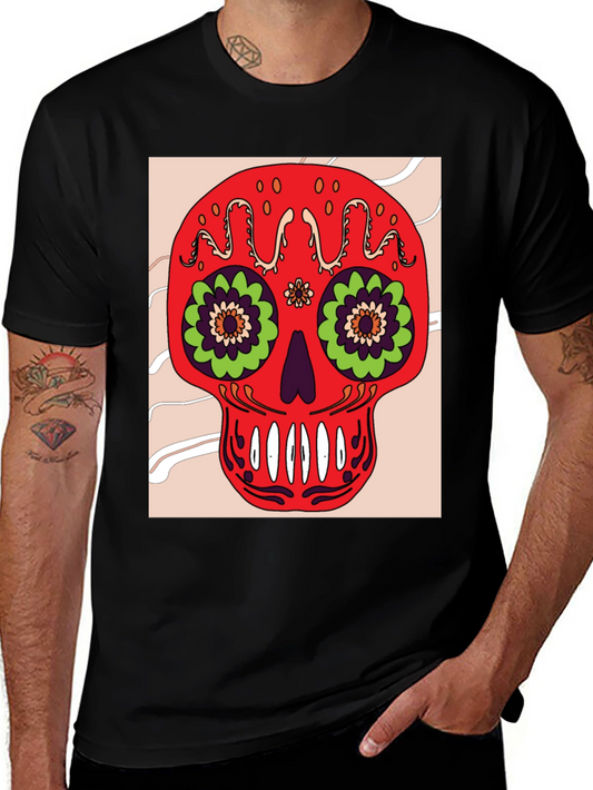 Sugar Skull Graphic Tee - Mens Black Cotton T-Shirt