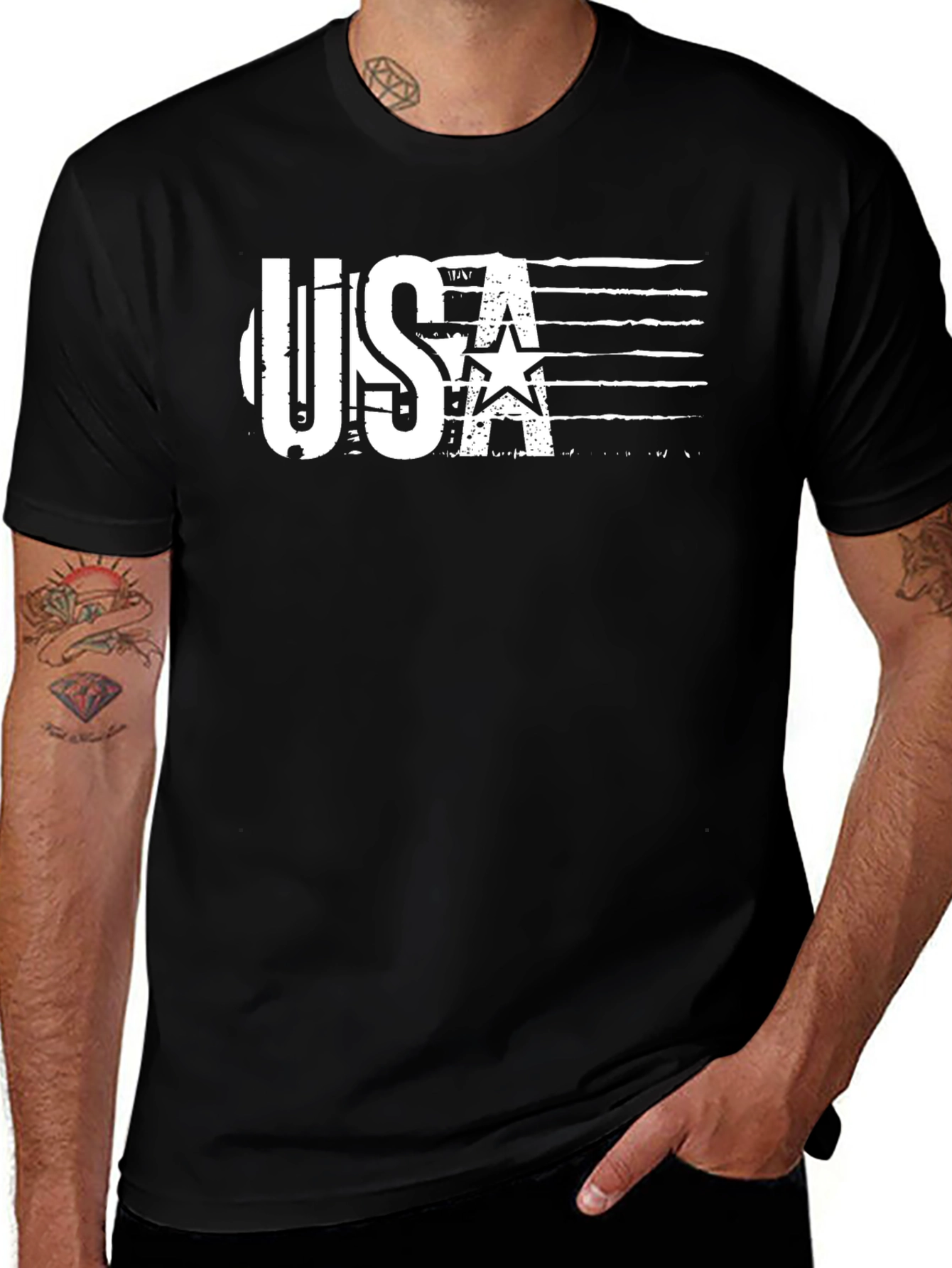 USA Flag Graphic Black T-Shirt