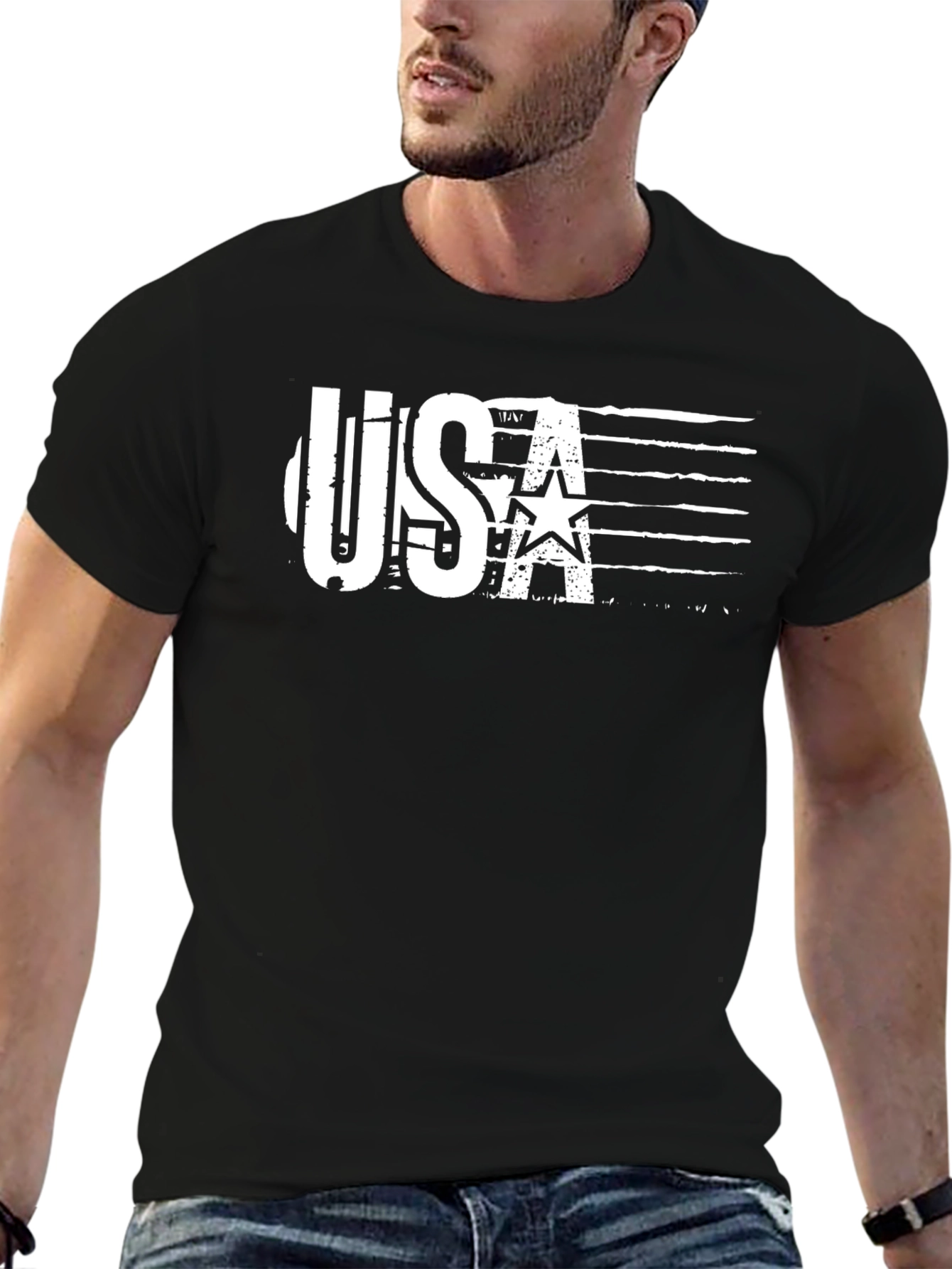USA Flag Graphic Black T-Shirt