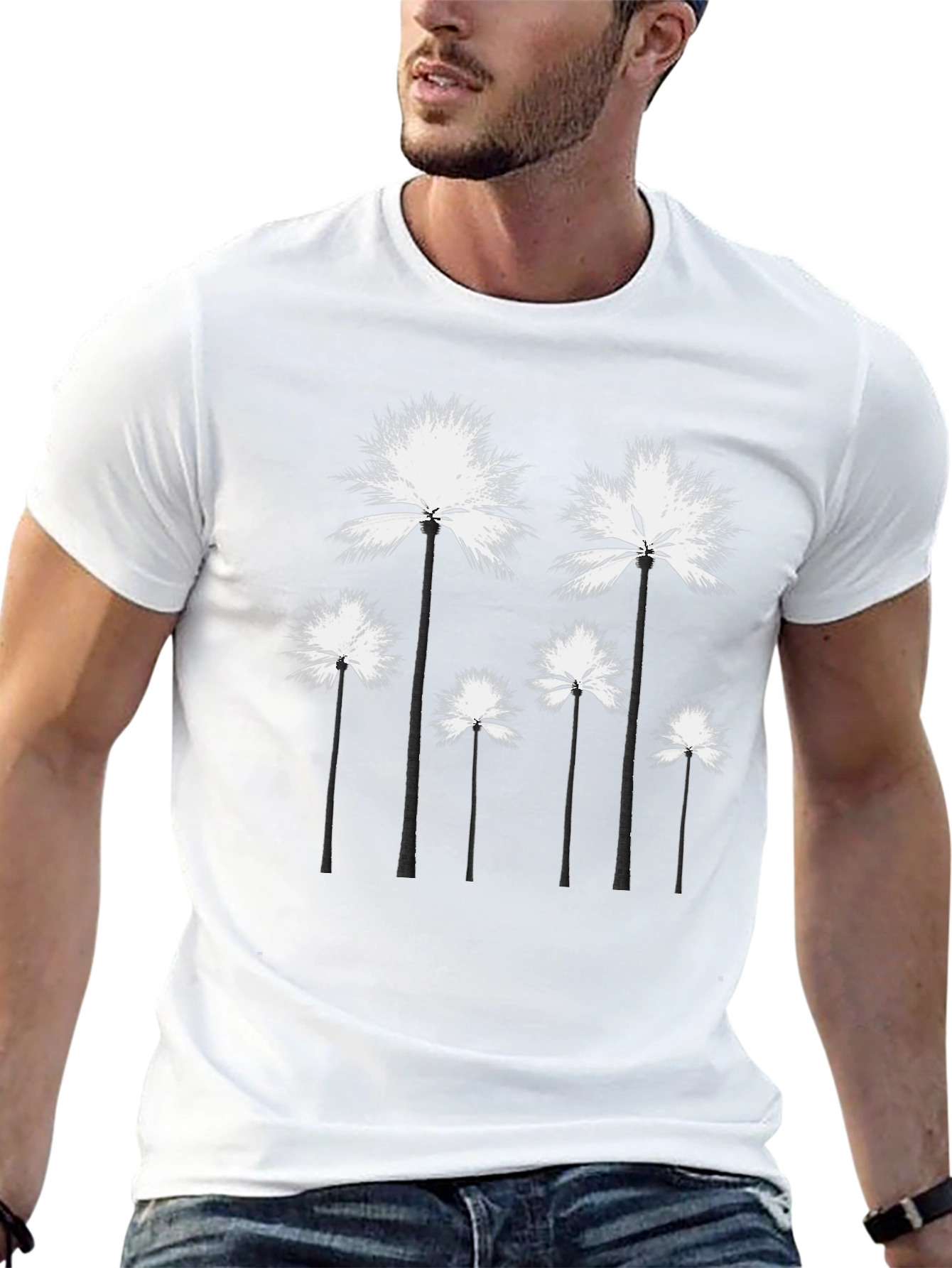 Palm Tree Graphic Tee - Black Cotton T-Shirt