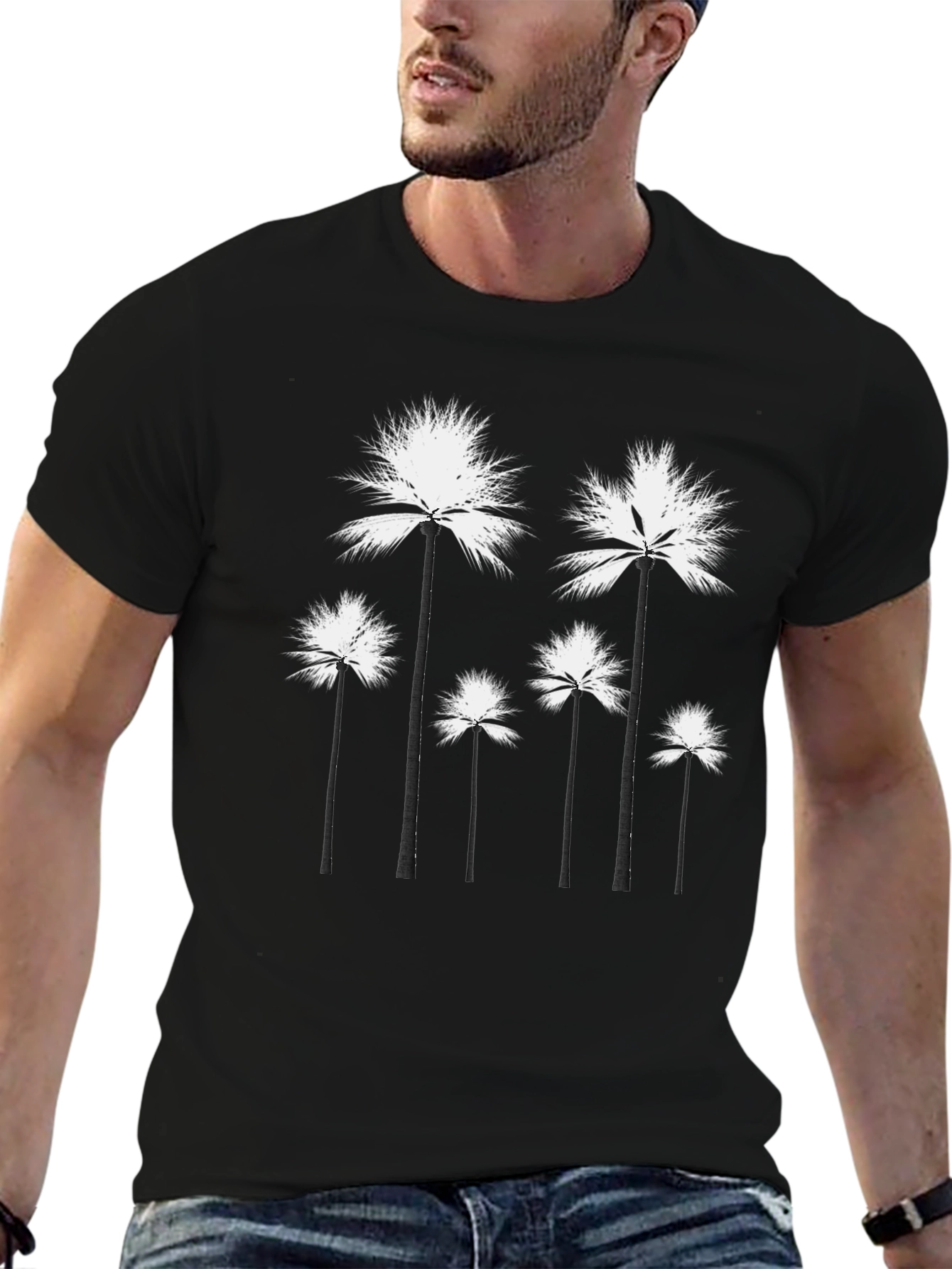 Palm Tree Graphic Tee - Black Cotton T-Shirt