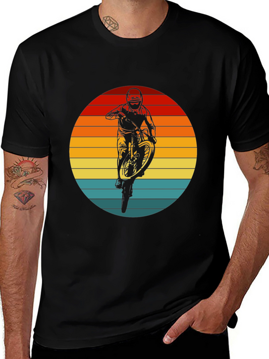Sunset Mountain Bike Rider Graphic Tee - Black