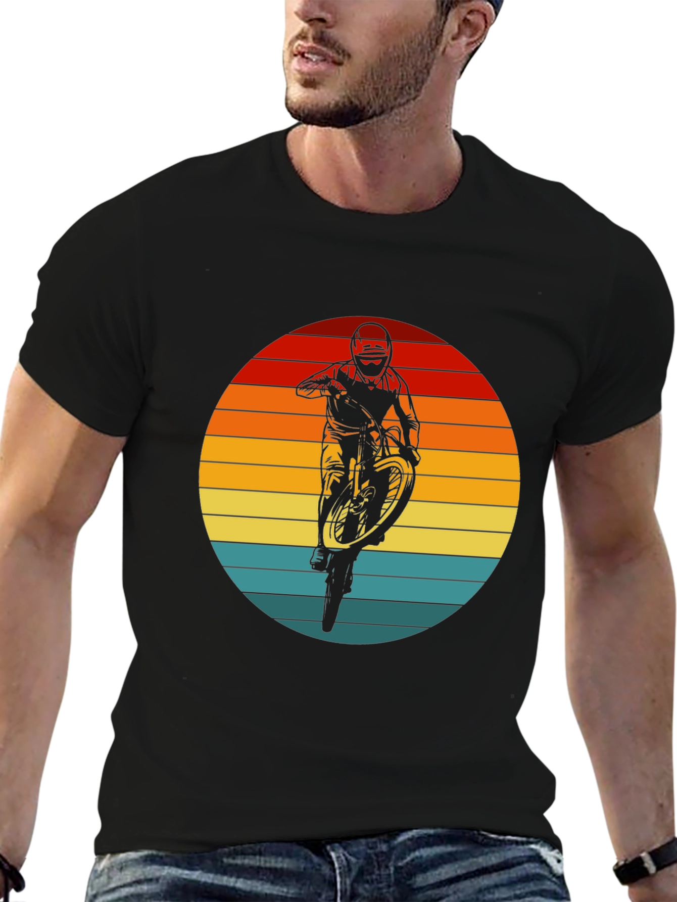 Sunset Mountain Bike Rider Graphic Tee - Black