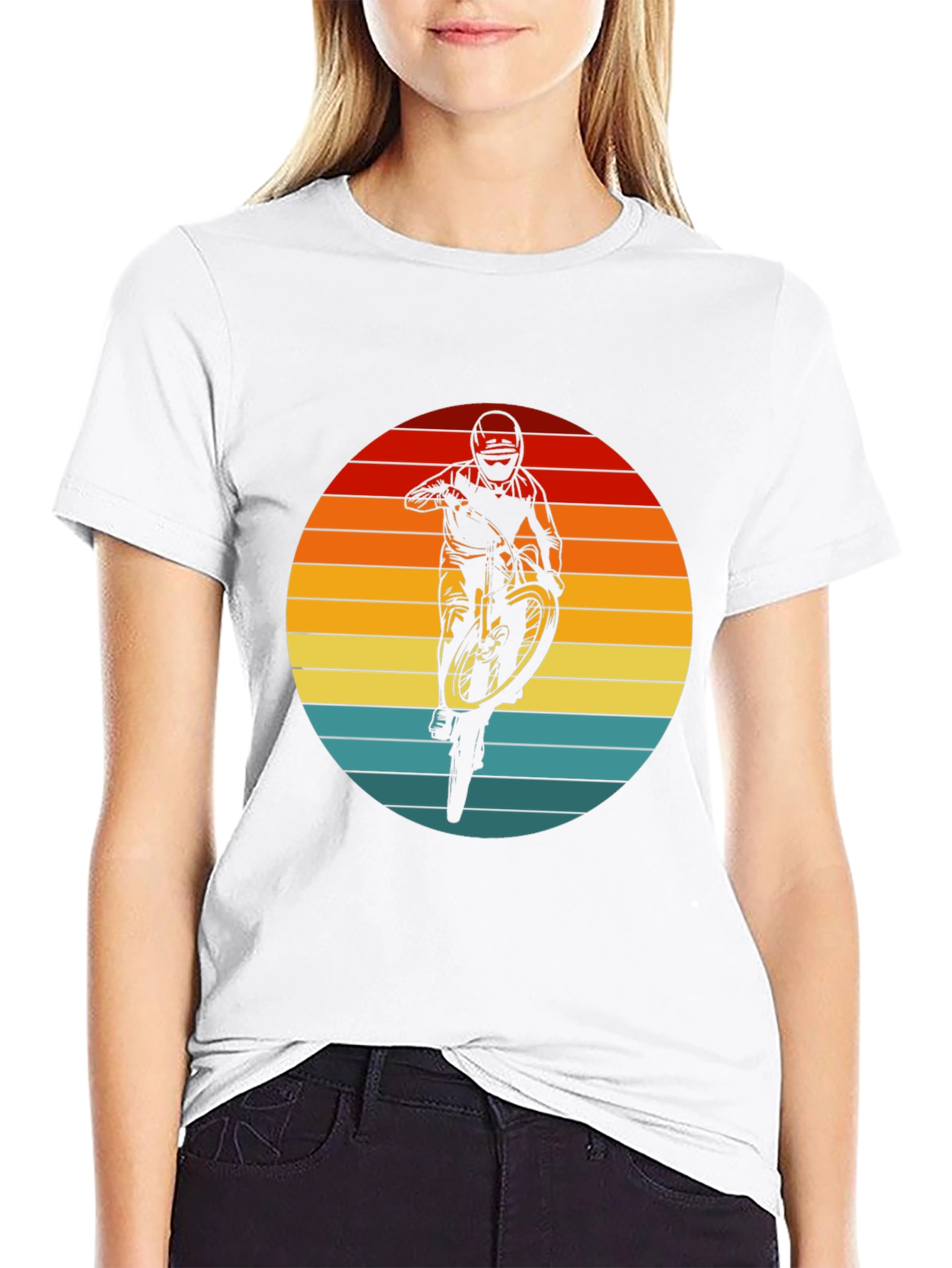 Sunset Mountain Bike Rider Graphic Tee - Black