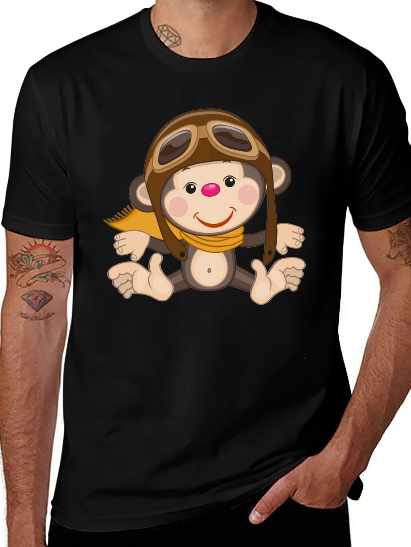 Monkey Pilot Graphic T-Shirt Novelty Print Tee