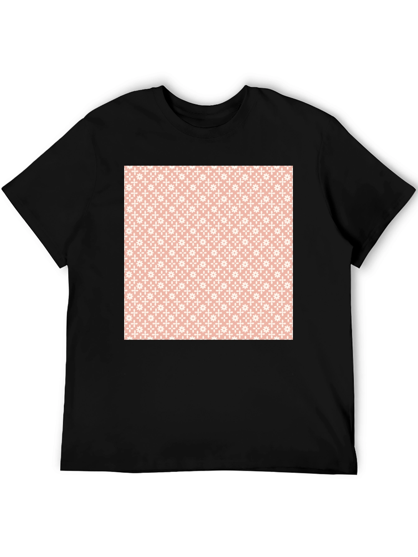 Stylish Black Tee with Peach Floral Pattern