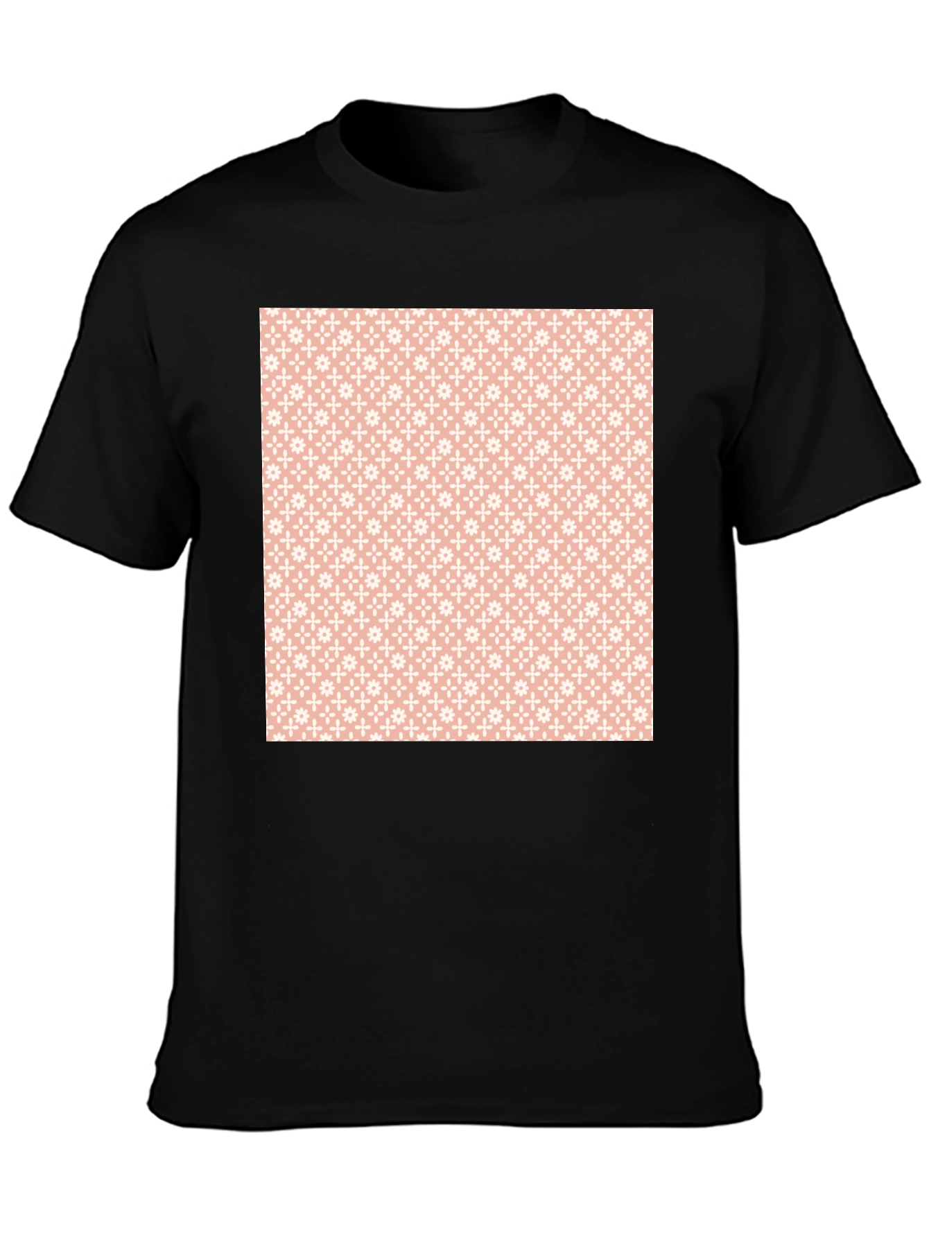 Stylish Black Tee with Peach Floral Pattern
