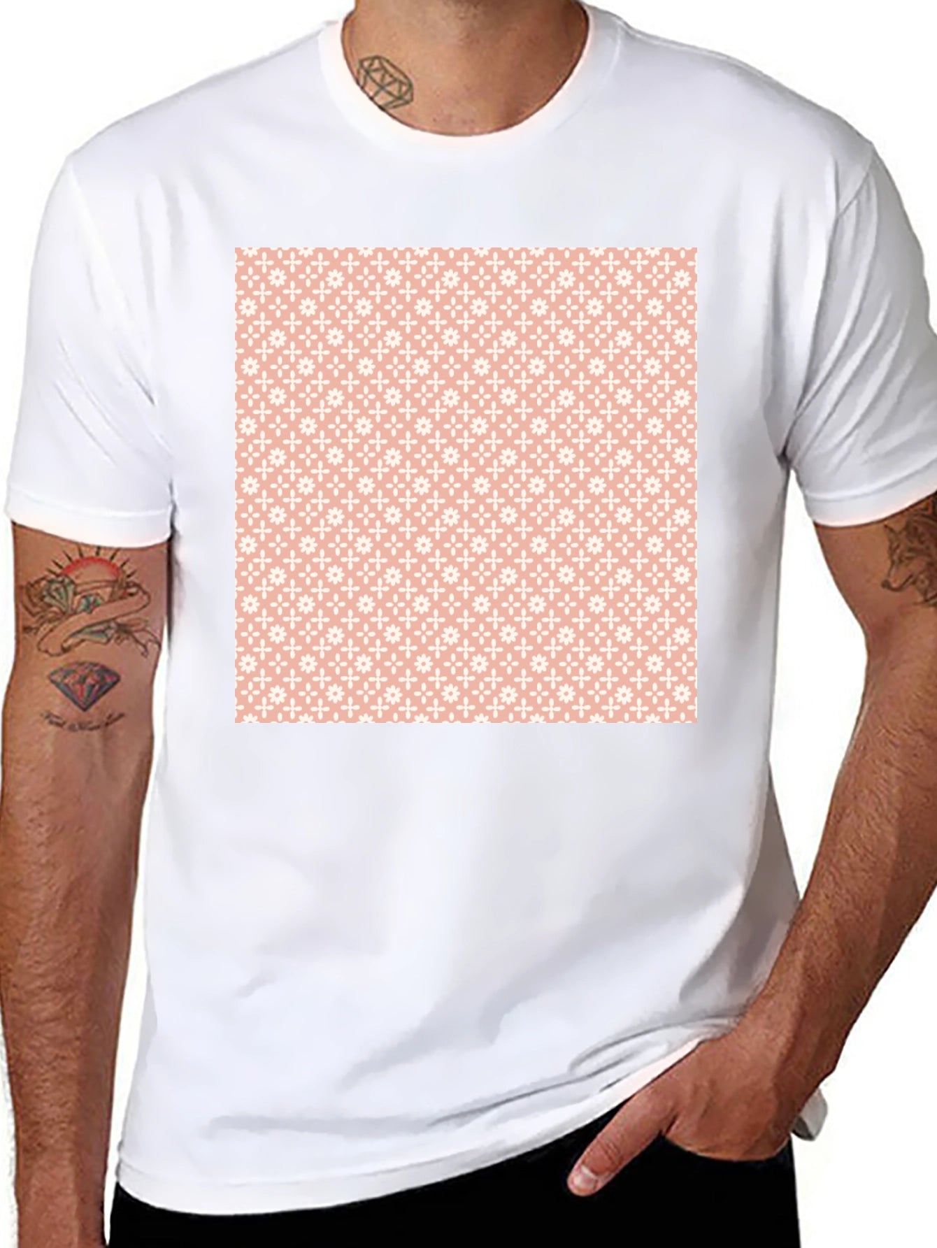 Stylish Black Tee with Peach Floral Pattern
