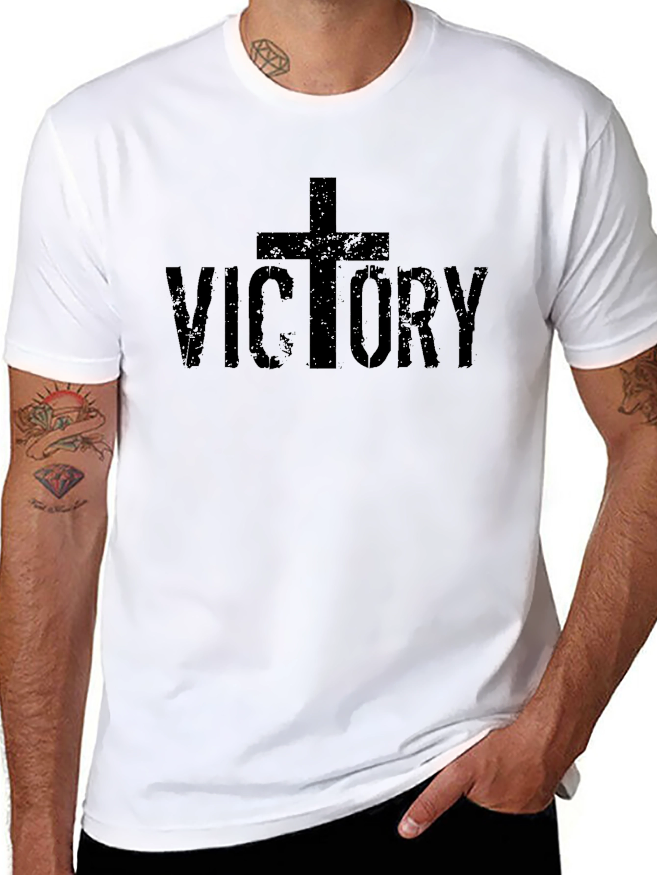 Victory Cross Graphic T-Shirt Mens Christian Tee