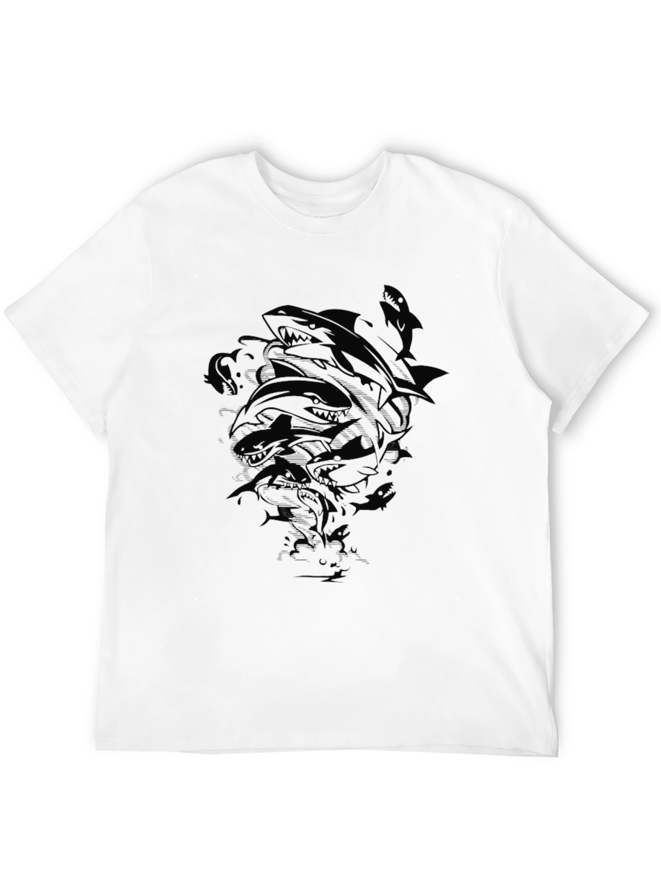 Mens Black Shark Graphic Print Crew Neck T-Shirt