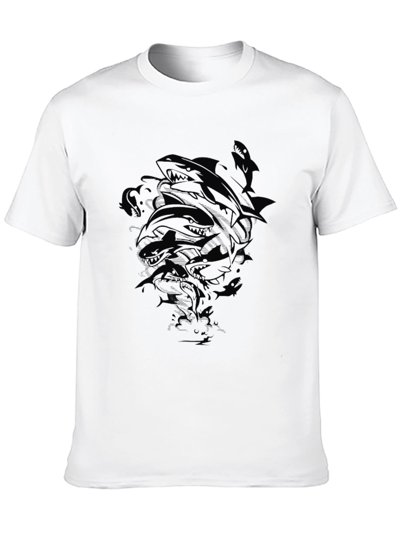 Mens Black Shark Graphic Print Crew Neck T-Shirt