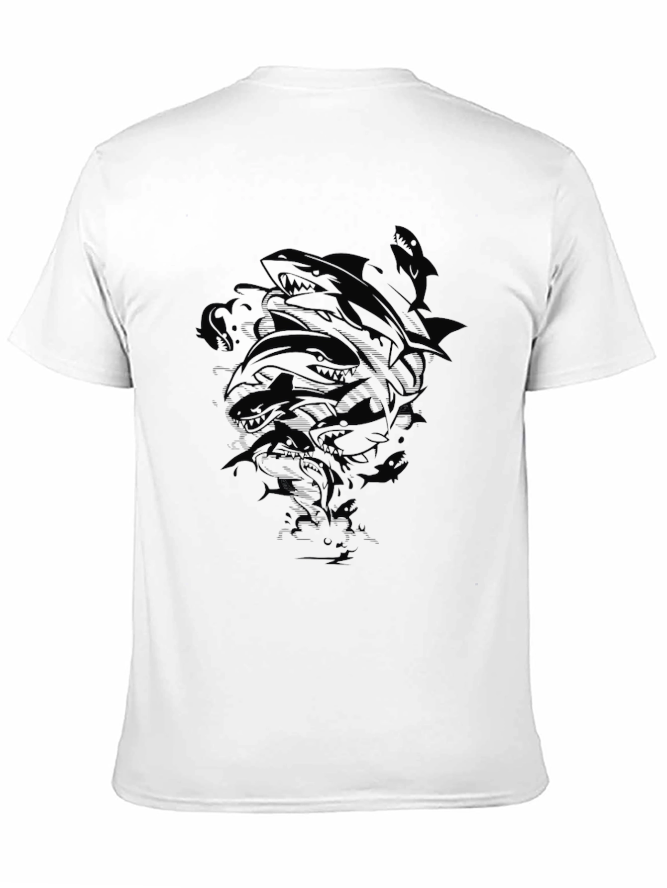 Mens Black Shark Graphic Print Crew Neck T-Shirt