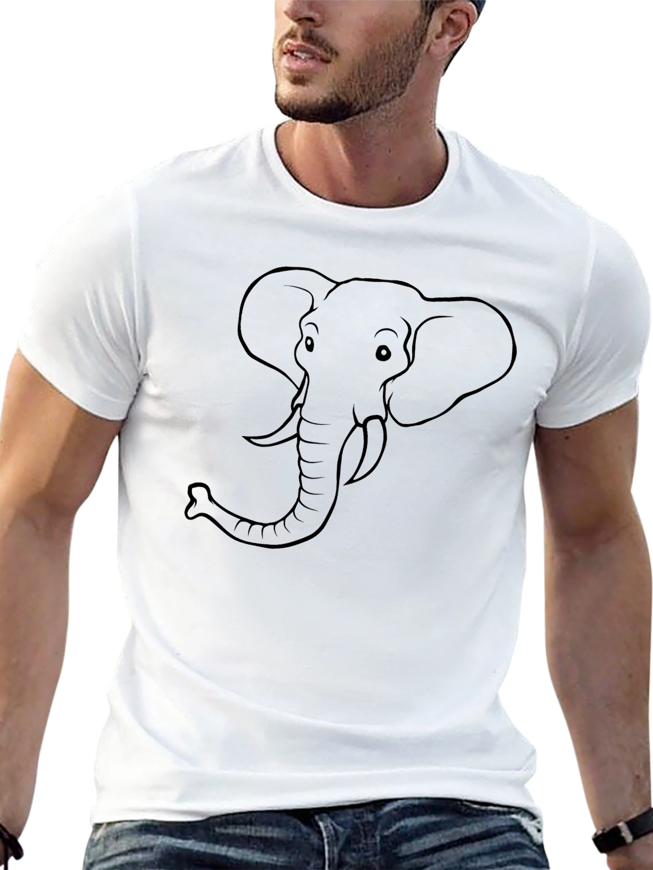Elephant Outline Black T-Shirt