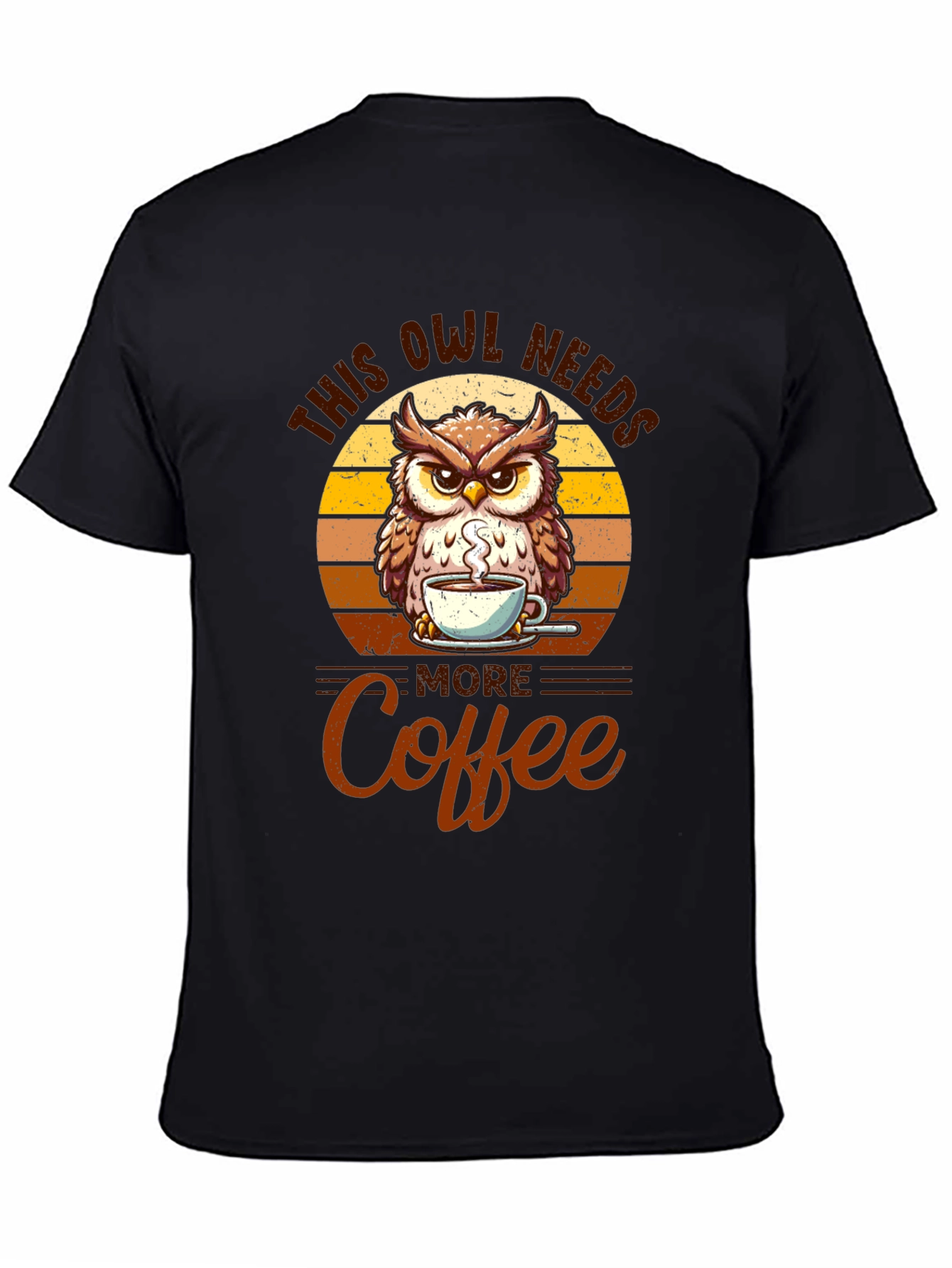 Owl Needs More Coffee Black T-Shirt