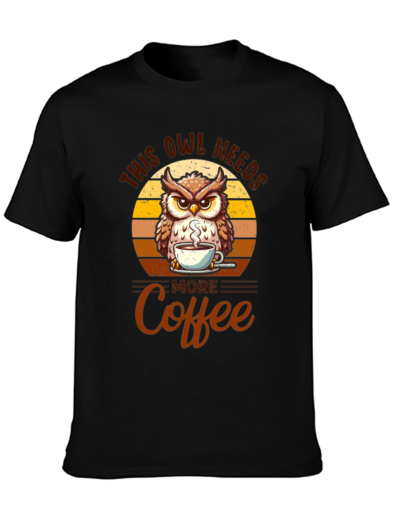 Owl Needs More Coffee Black T-Shirt
