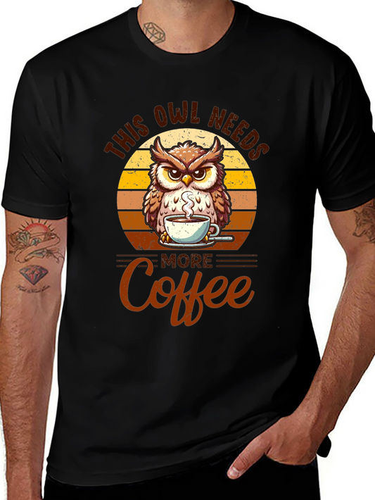 Owl Needs More Coffee Black T-Shirt