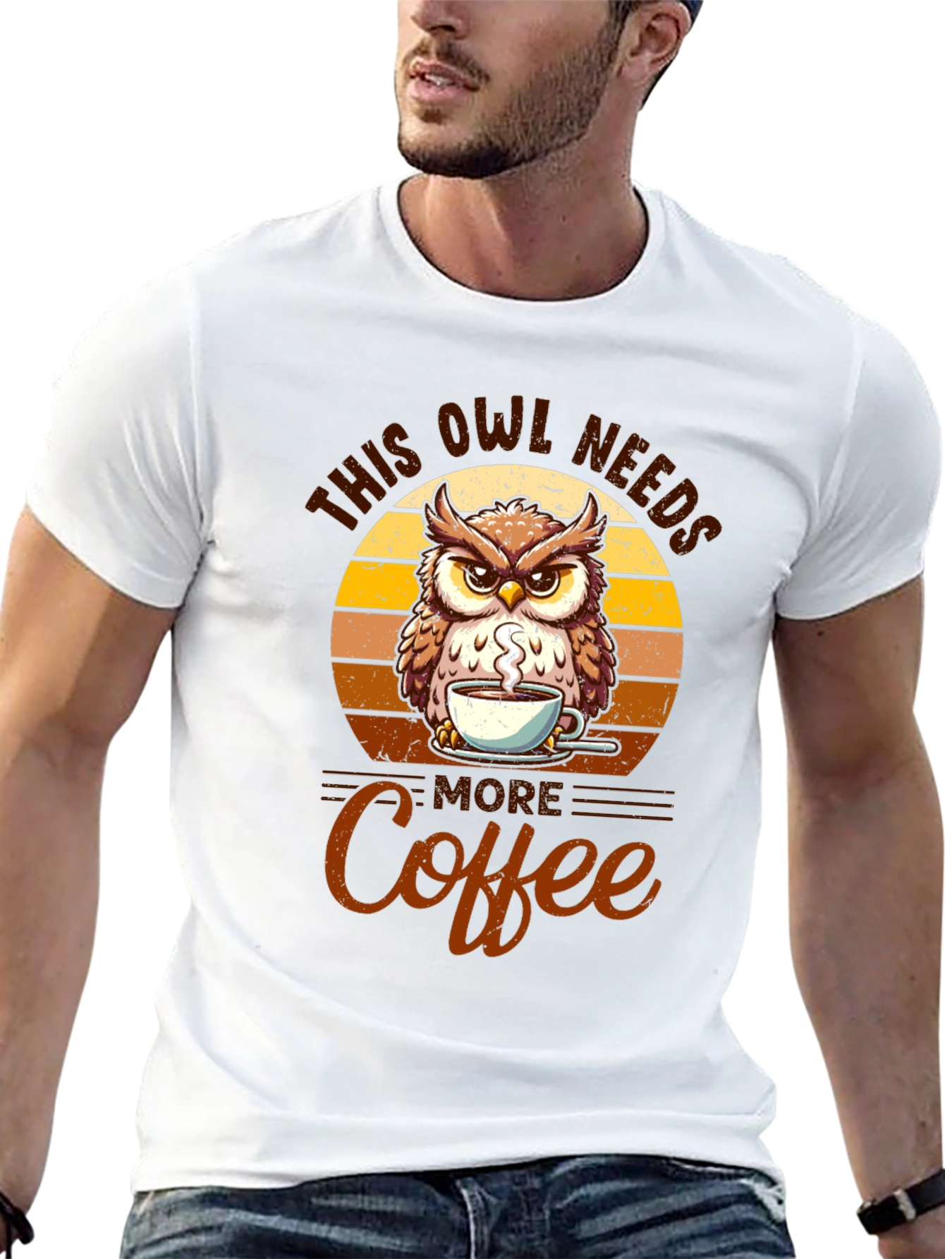 Owl Needs More Coffee Black T-Shirt