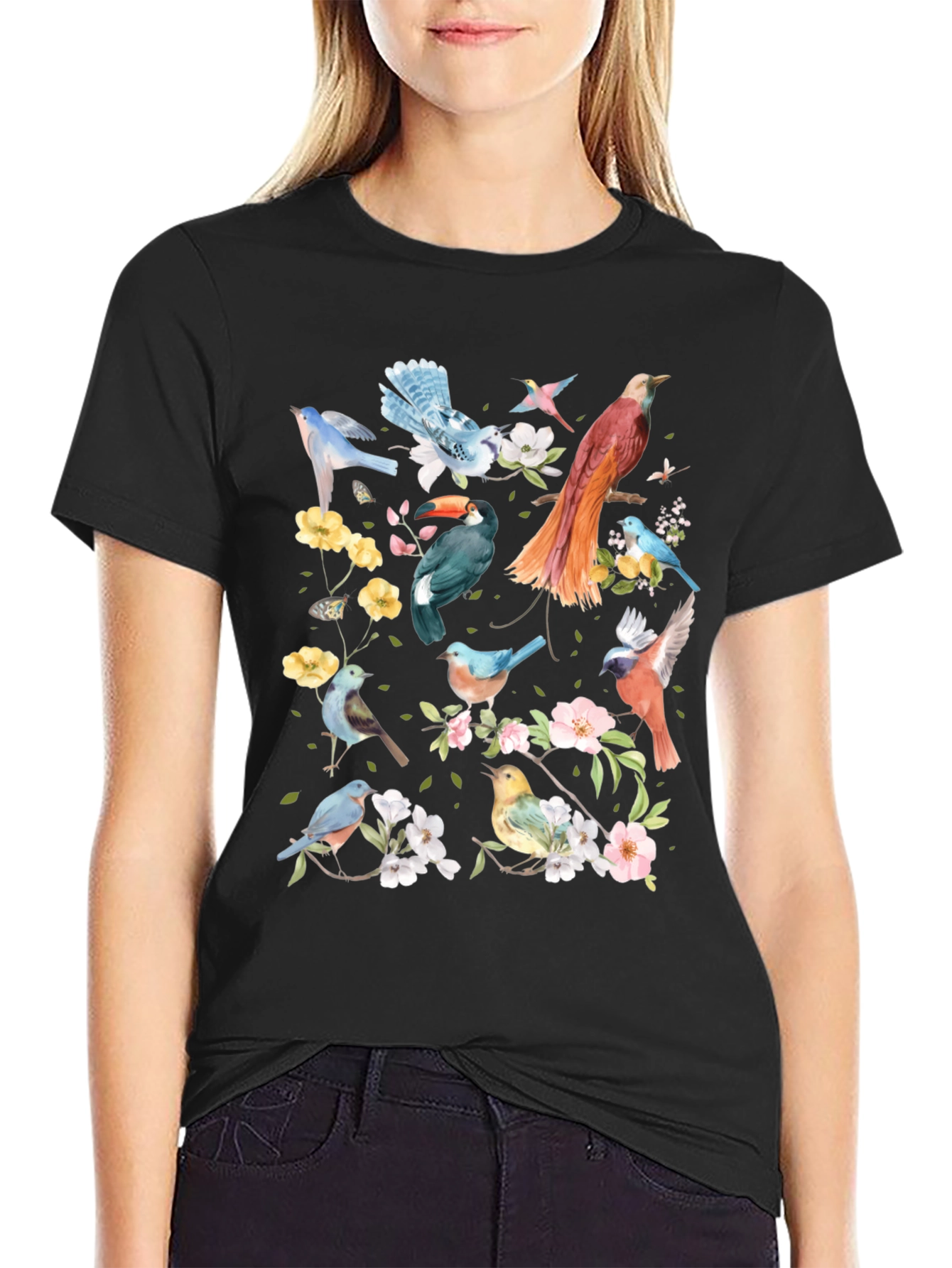 Floral Birds Graphic T-Shirt