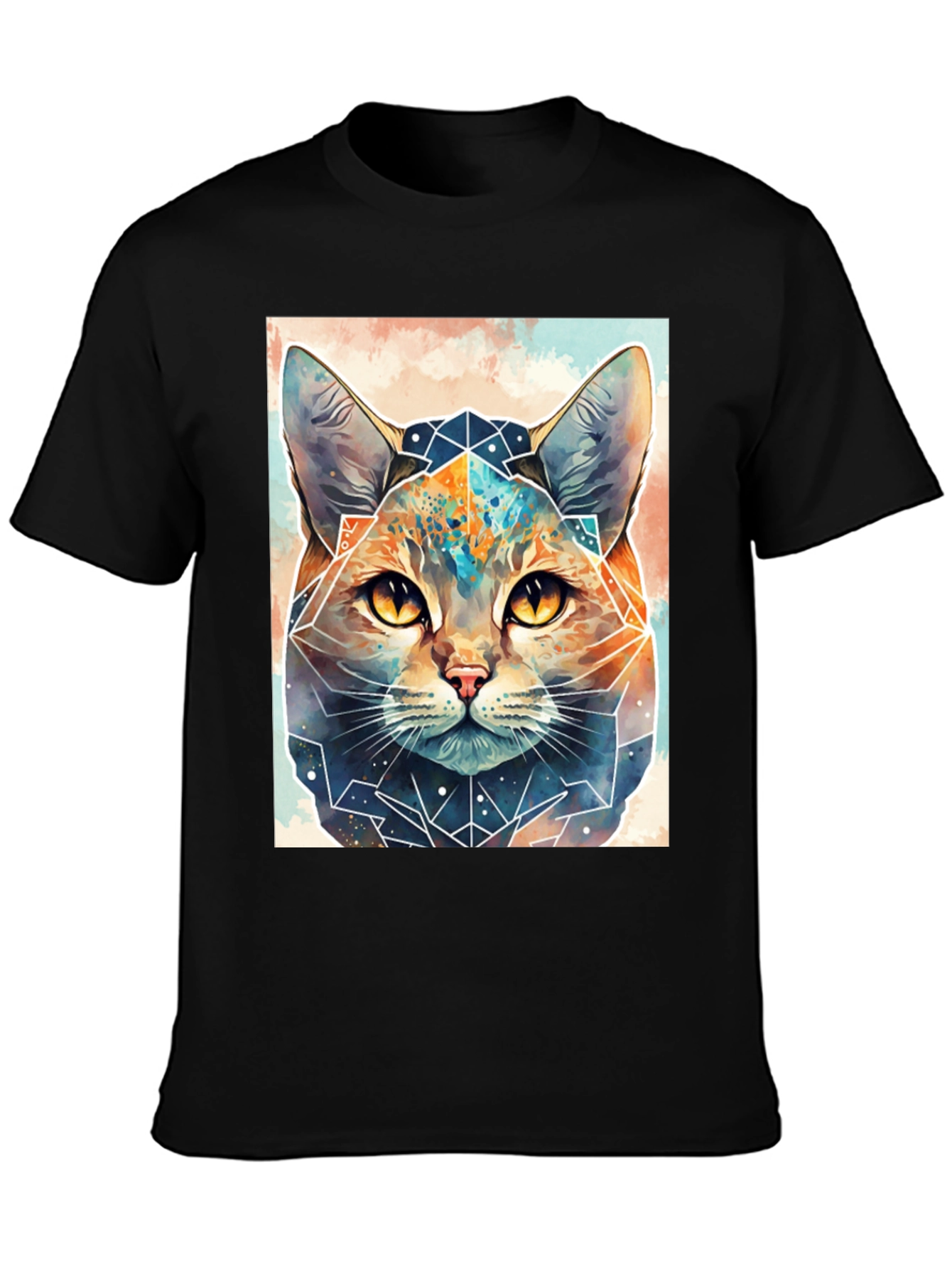Geometric Cat Graphic Tee - Unique Design