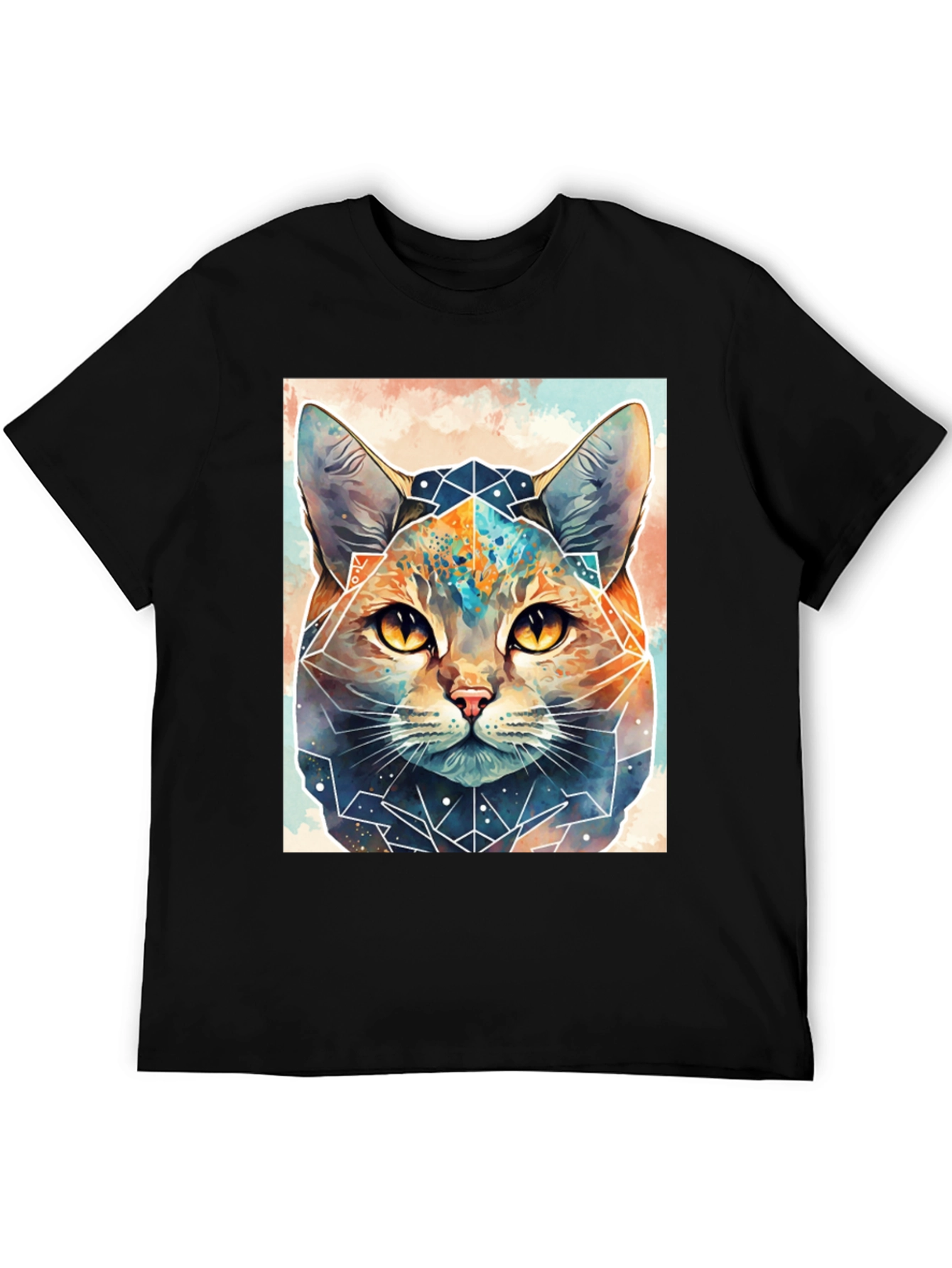 Geometric Cat Graphic Tee - Unique Design