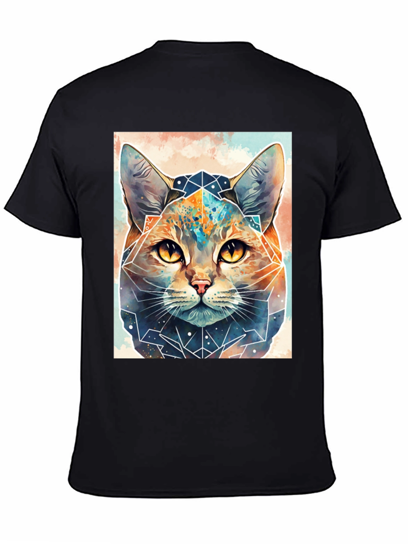 Geometric Cat Graphic Tee - Unique Design