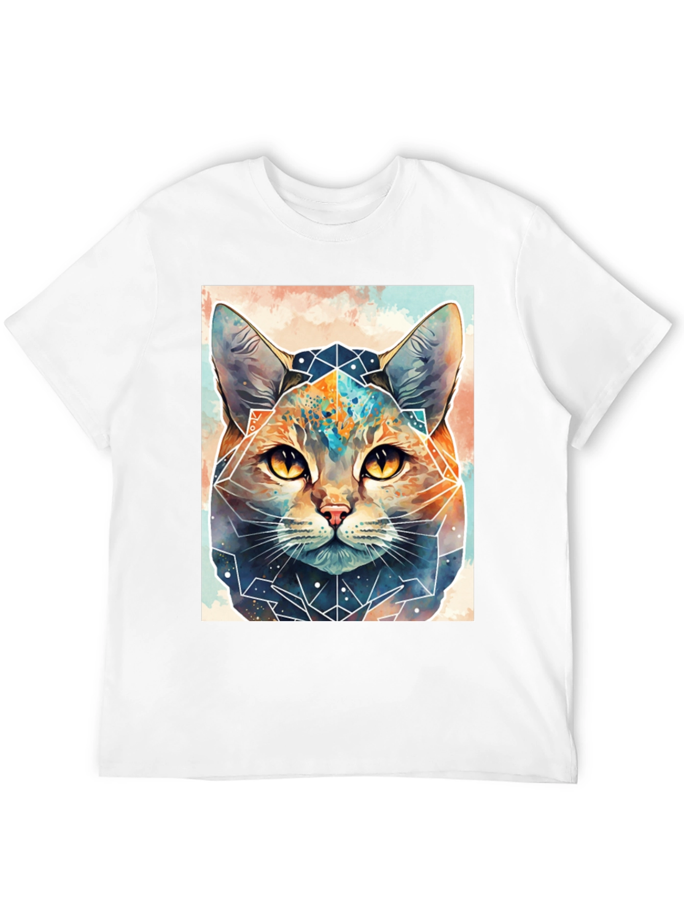 Geometric Cat Graphic Tee - Unique Design