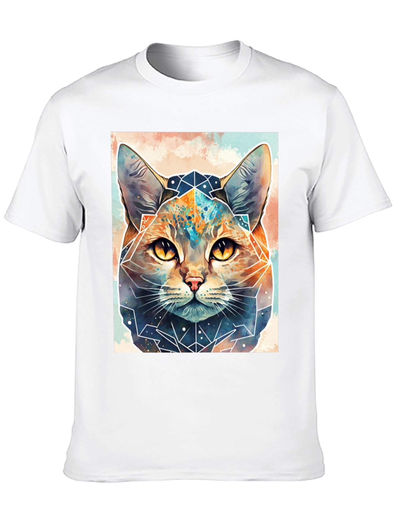 Geometric Cat Graphic Tee - Unique Design