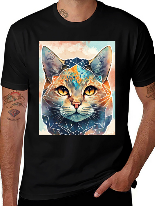 Geometric Cat Graphic Tee - Unique Design