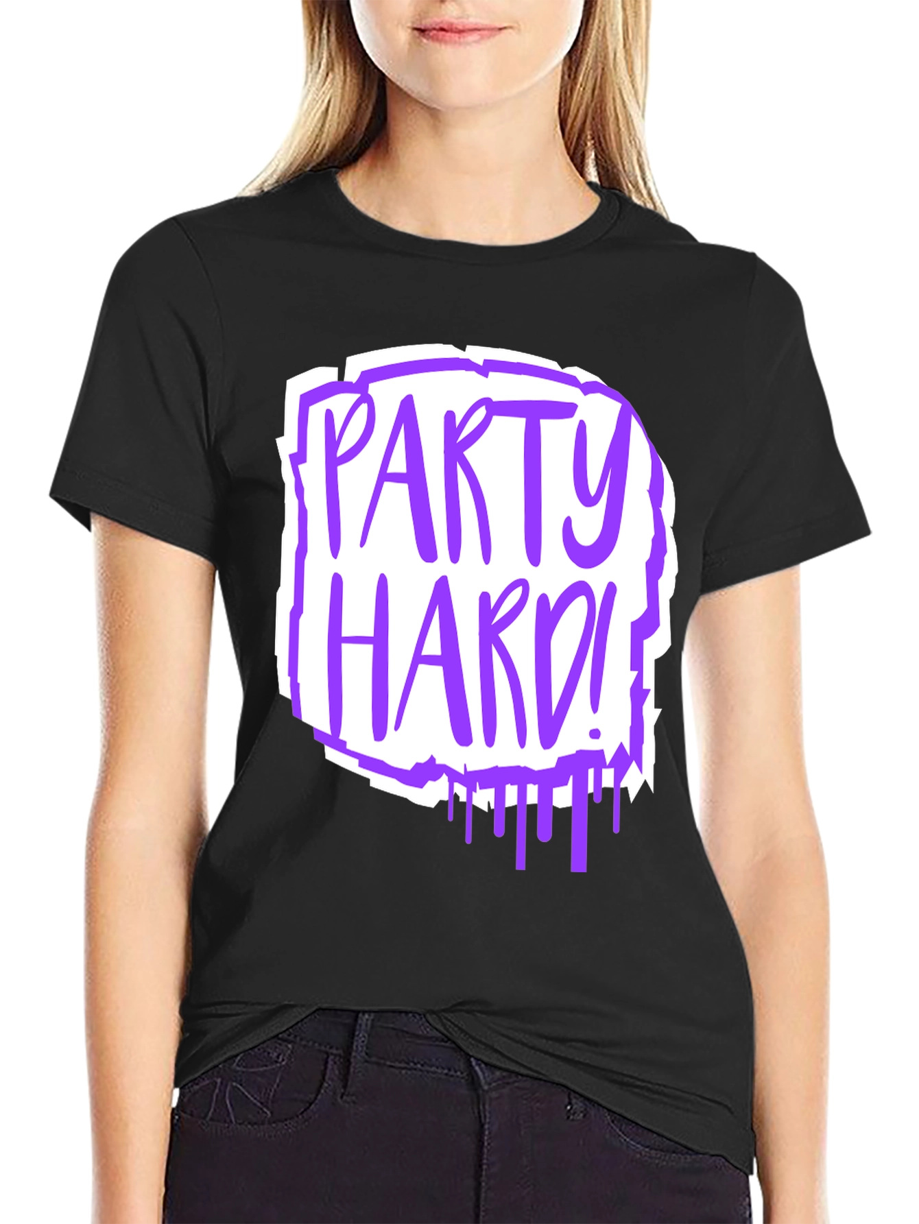 Party Hard Graphic Tee - Black Cotton T-Shirt