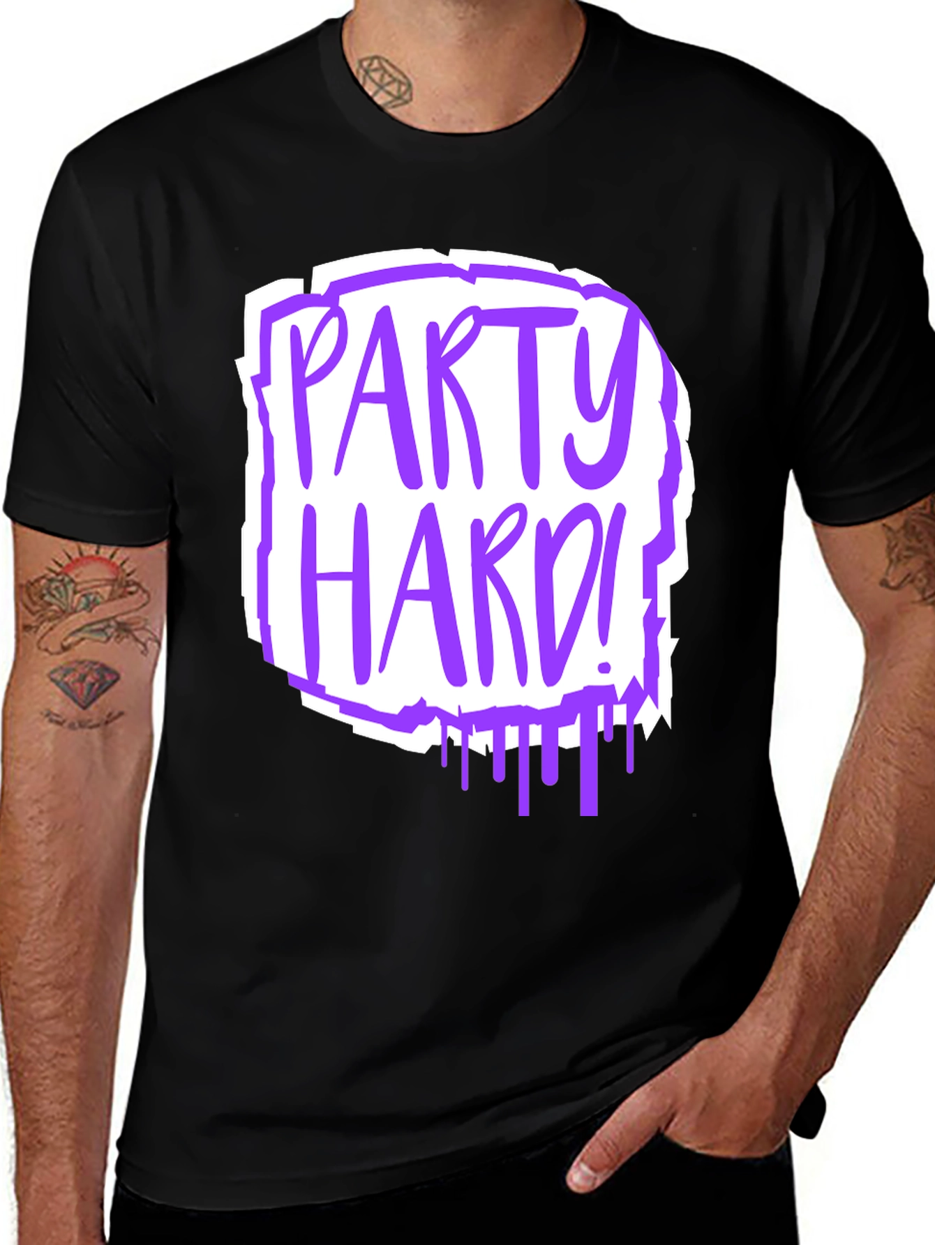 Party Hard Graphic Tee - Black Cotton T-Shirt