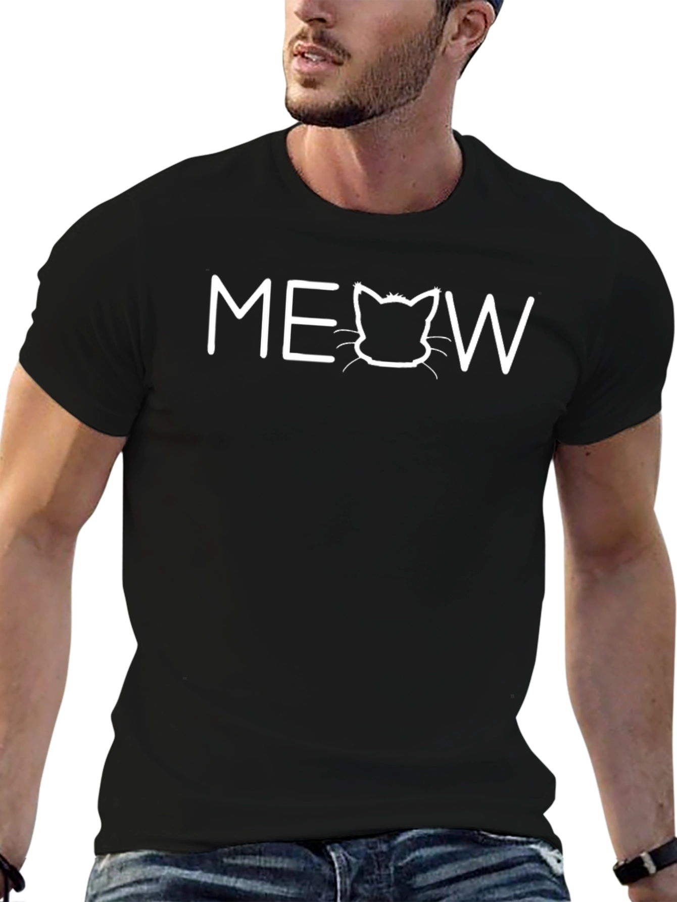 Meow Cat Graphic Tee - Mens Black T-Shirt
