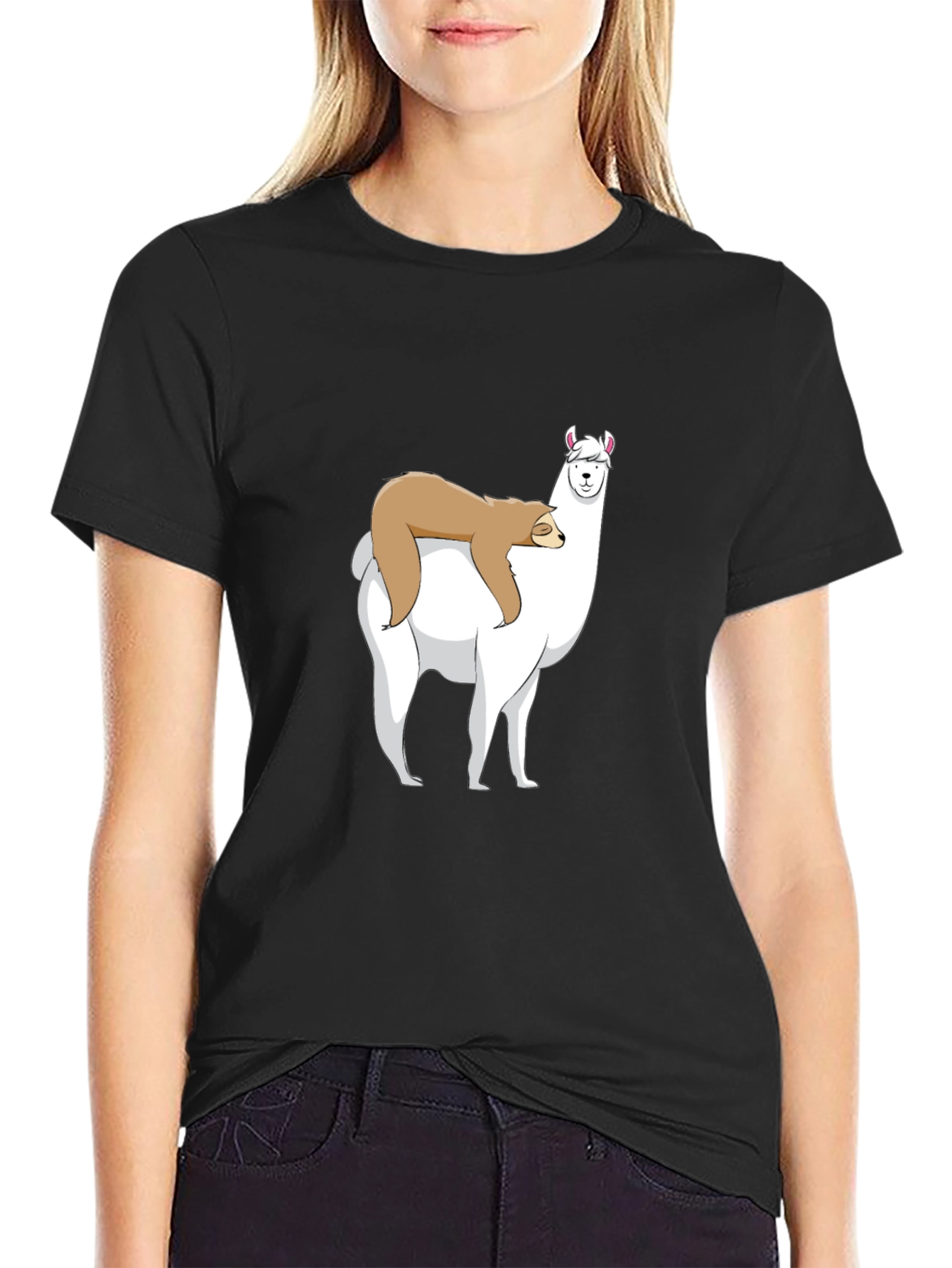 Sloth Riding Llama Graphic T-Shirt