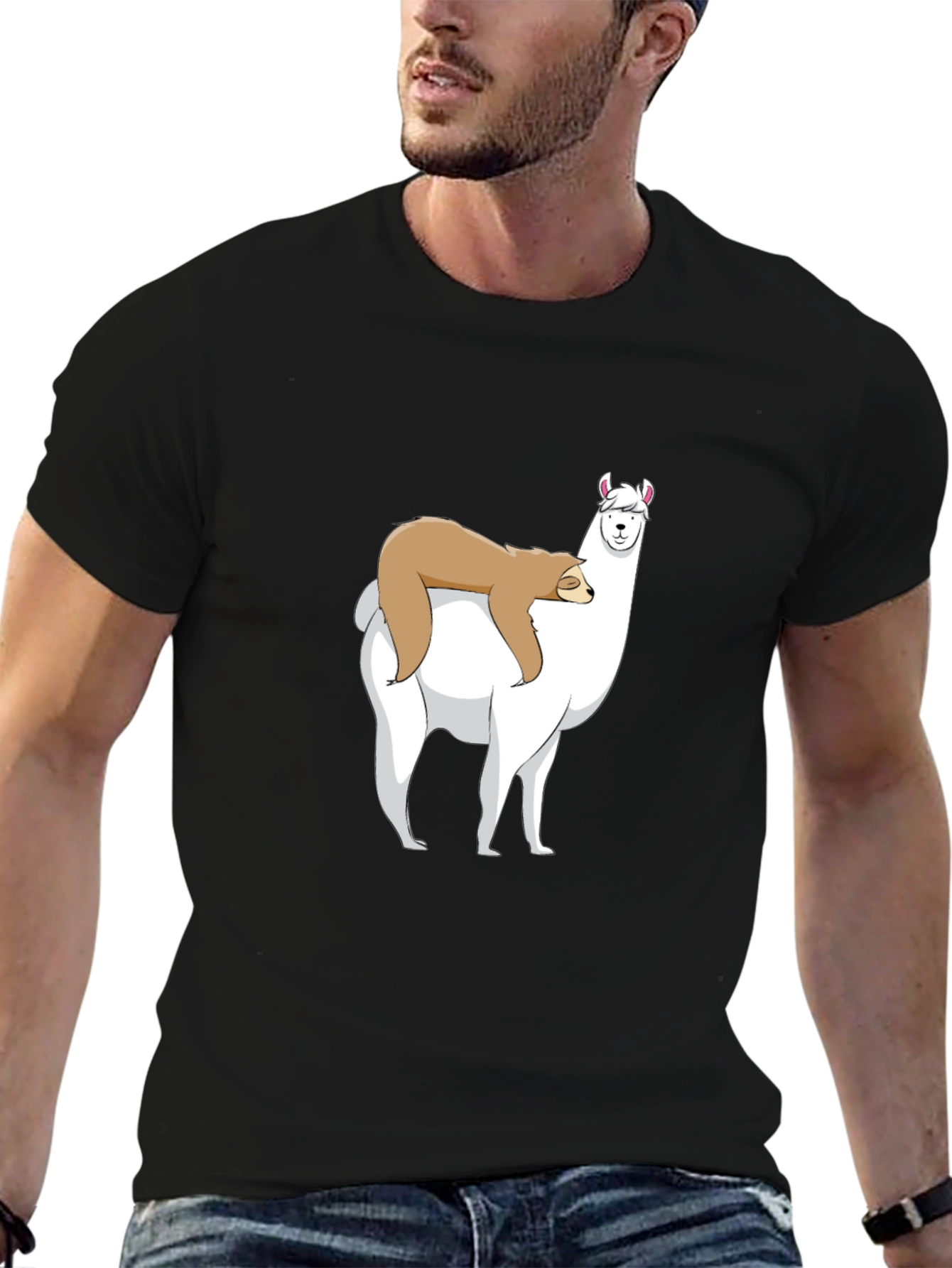 Sloth Riding Llama Graphic T-Shirt
