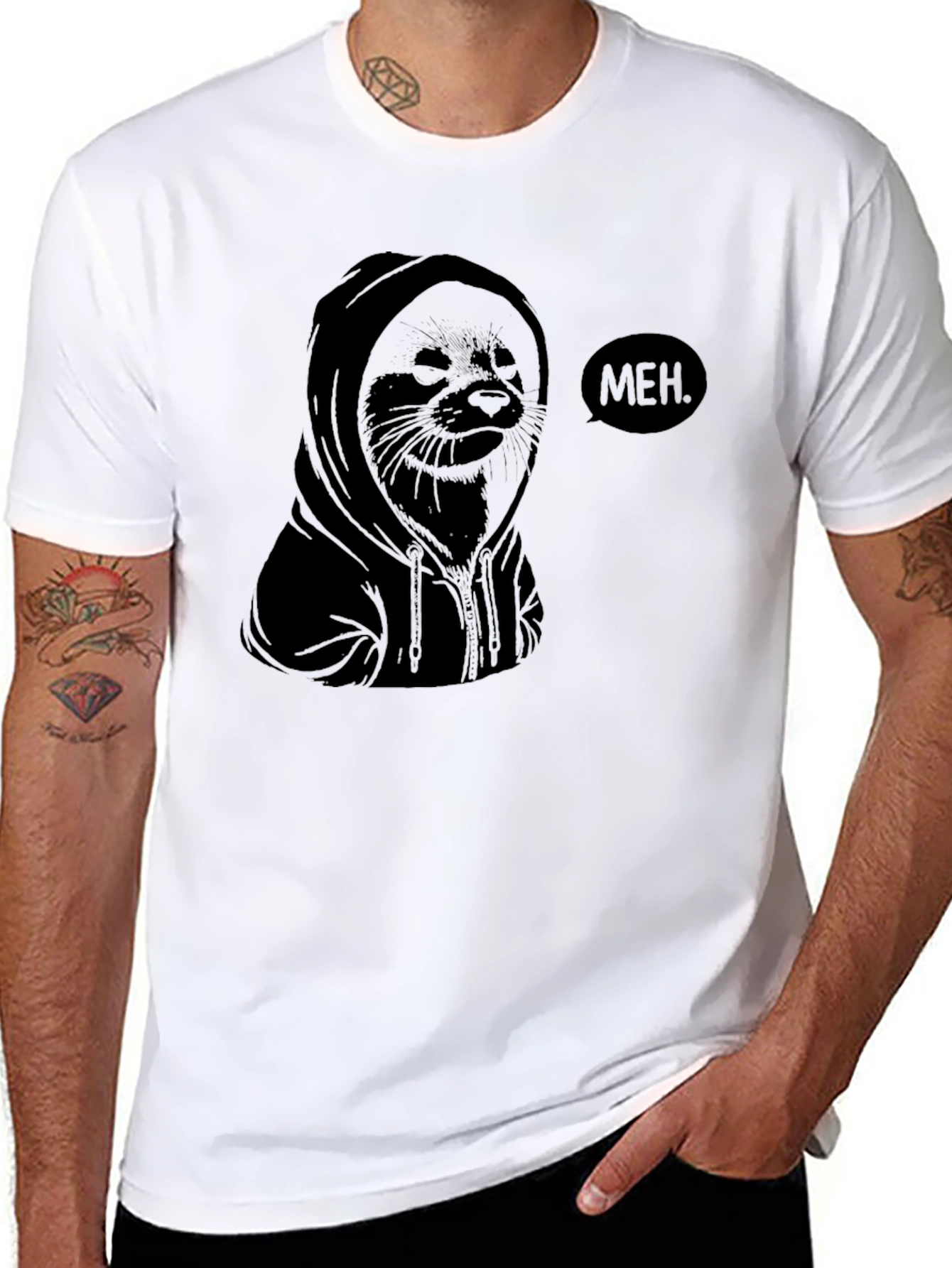 Meh. Hoodie Seal Graphic T-Shirt - Black