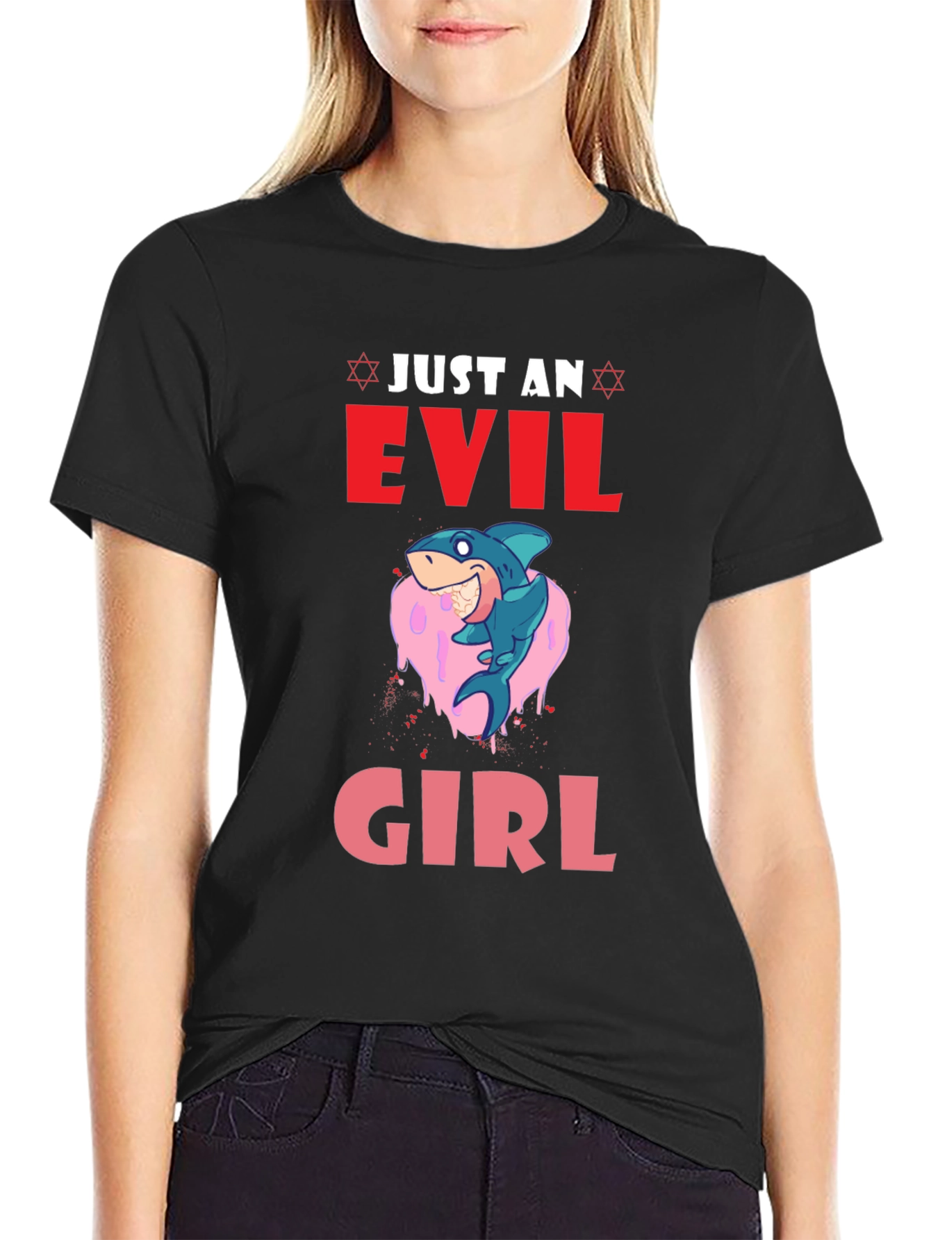 Evil Girl Shark Graphic T-Shirt