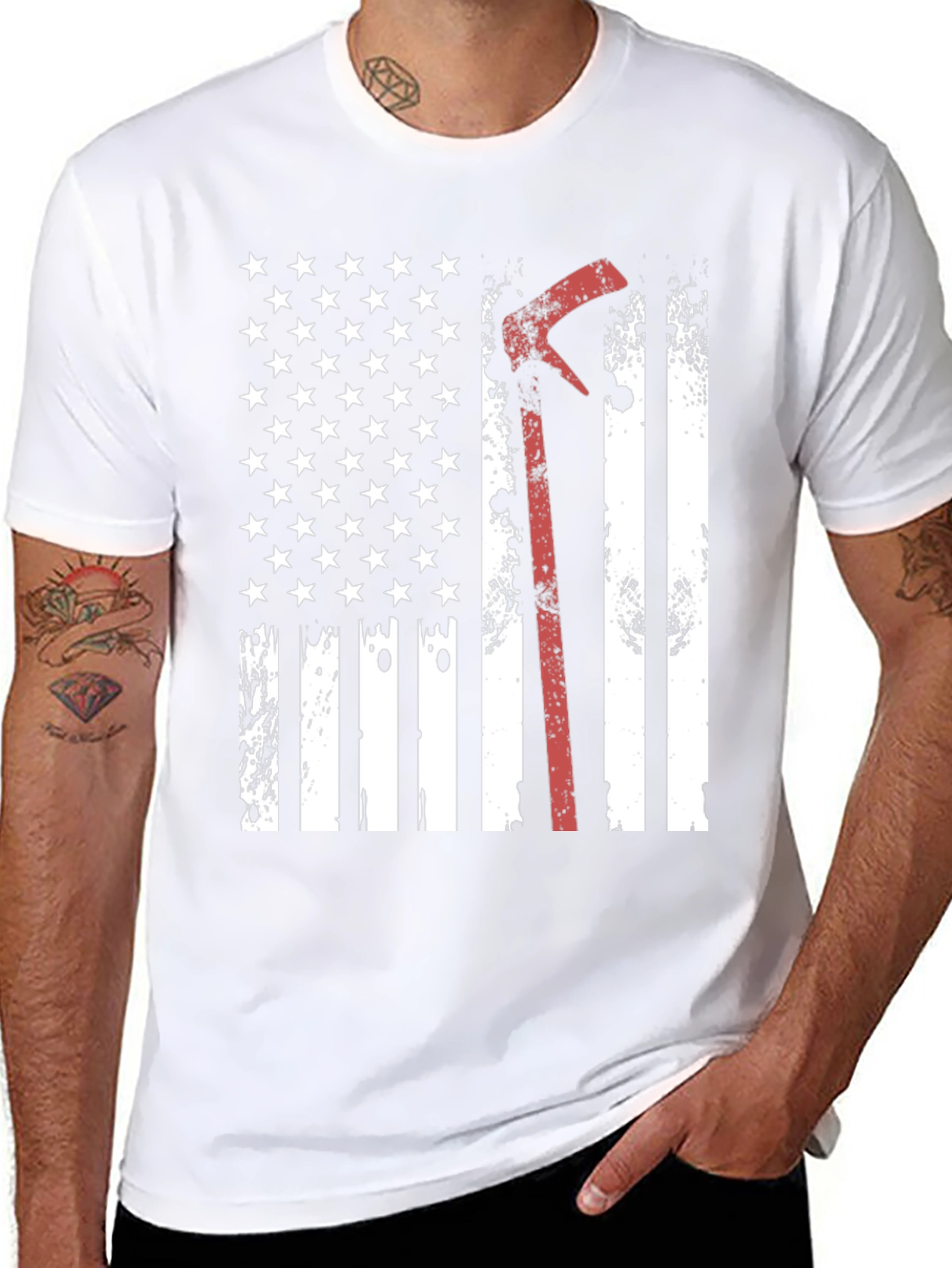 Firefighter Axe American Flag T-Shirt