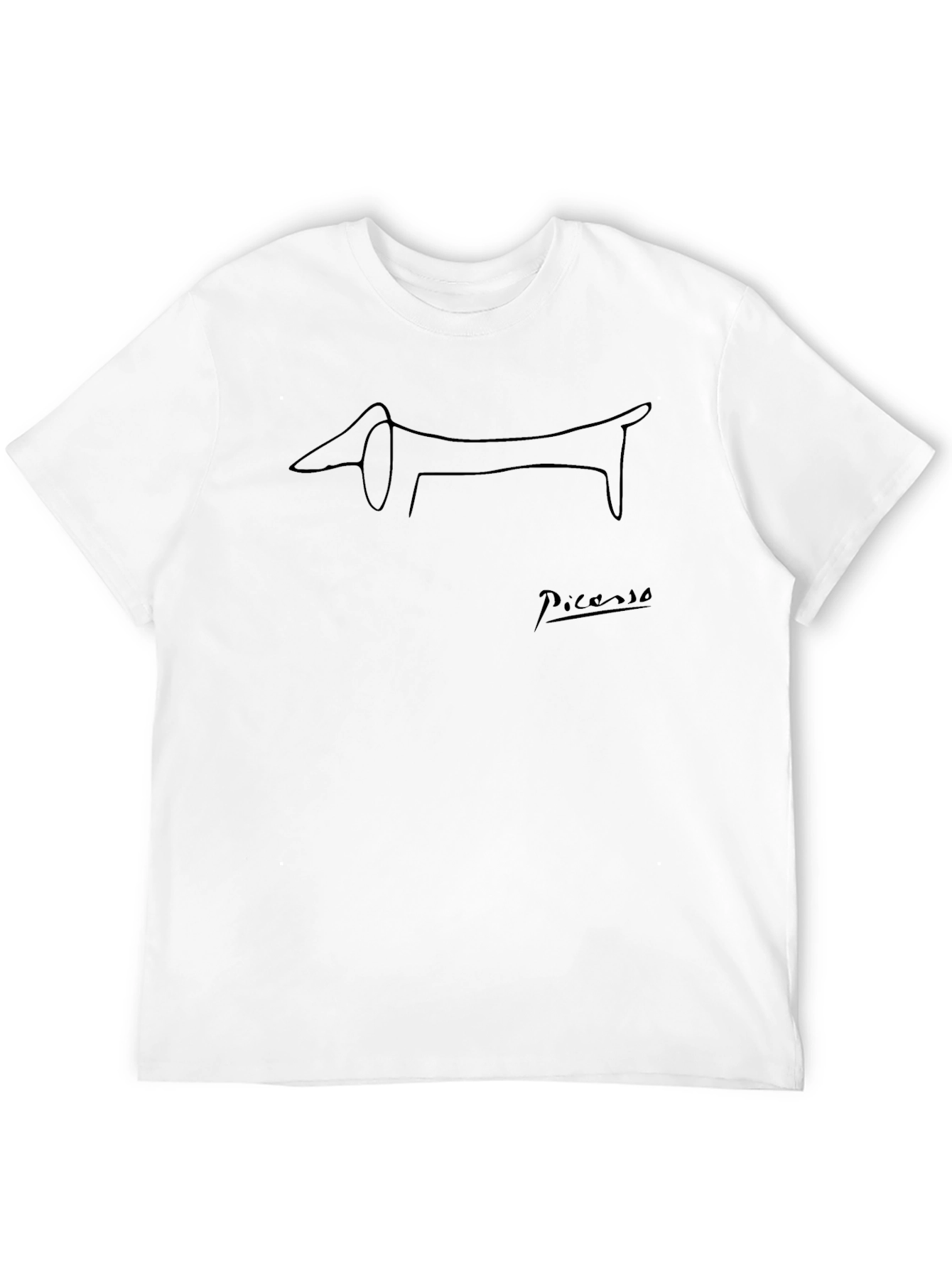 Modern Picasso Dog Line Art Black T-Shirt
