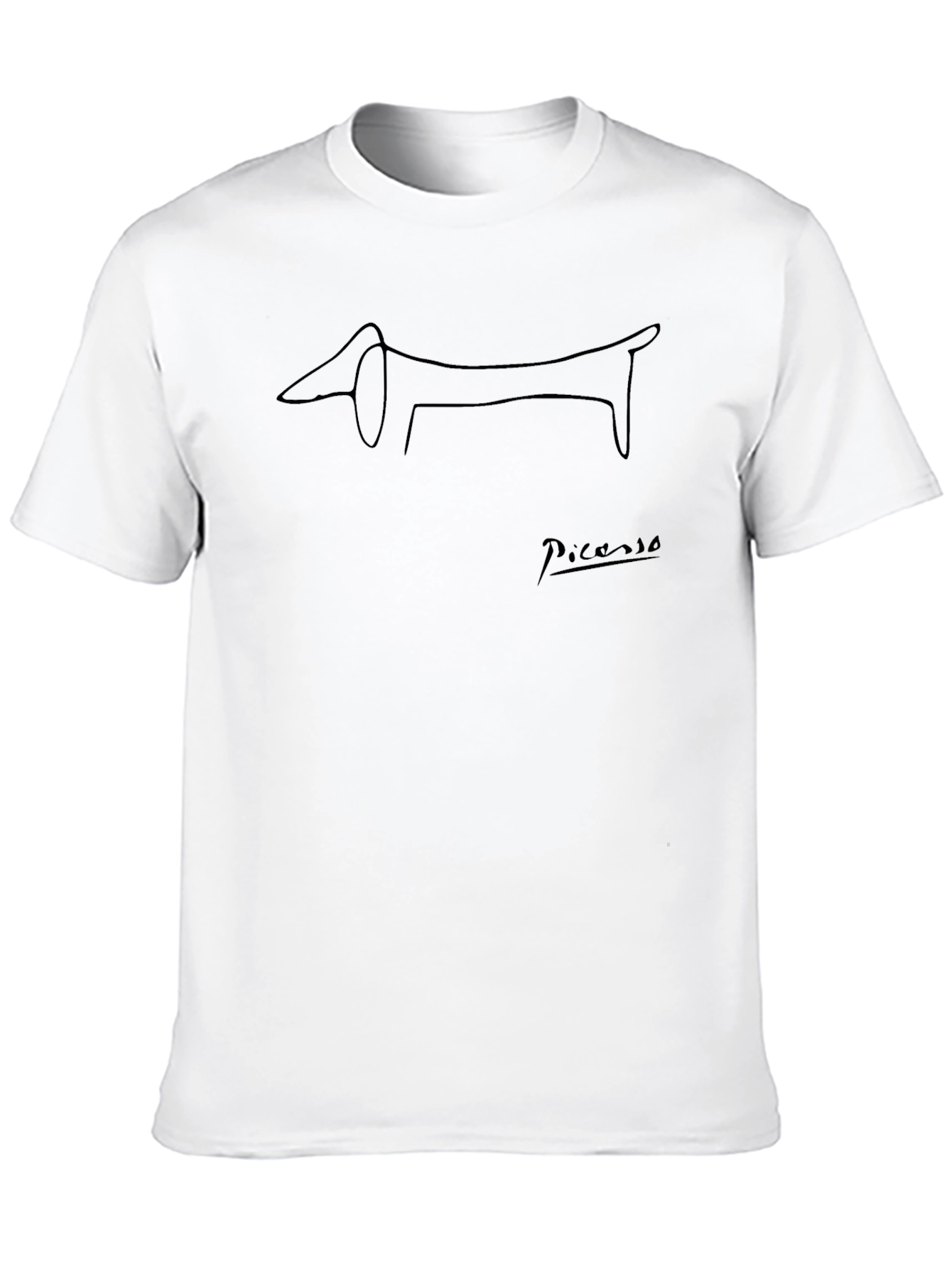 Modern Picasso Dog Line Art Black T-Shirt
