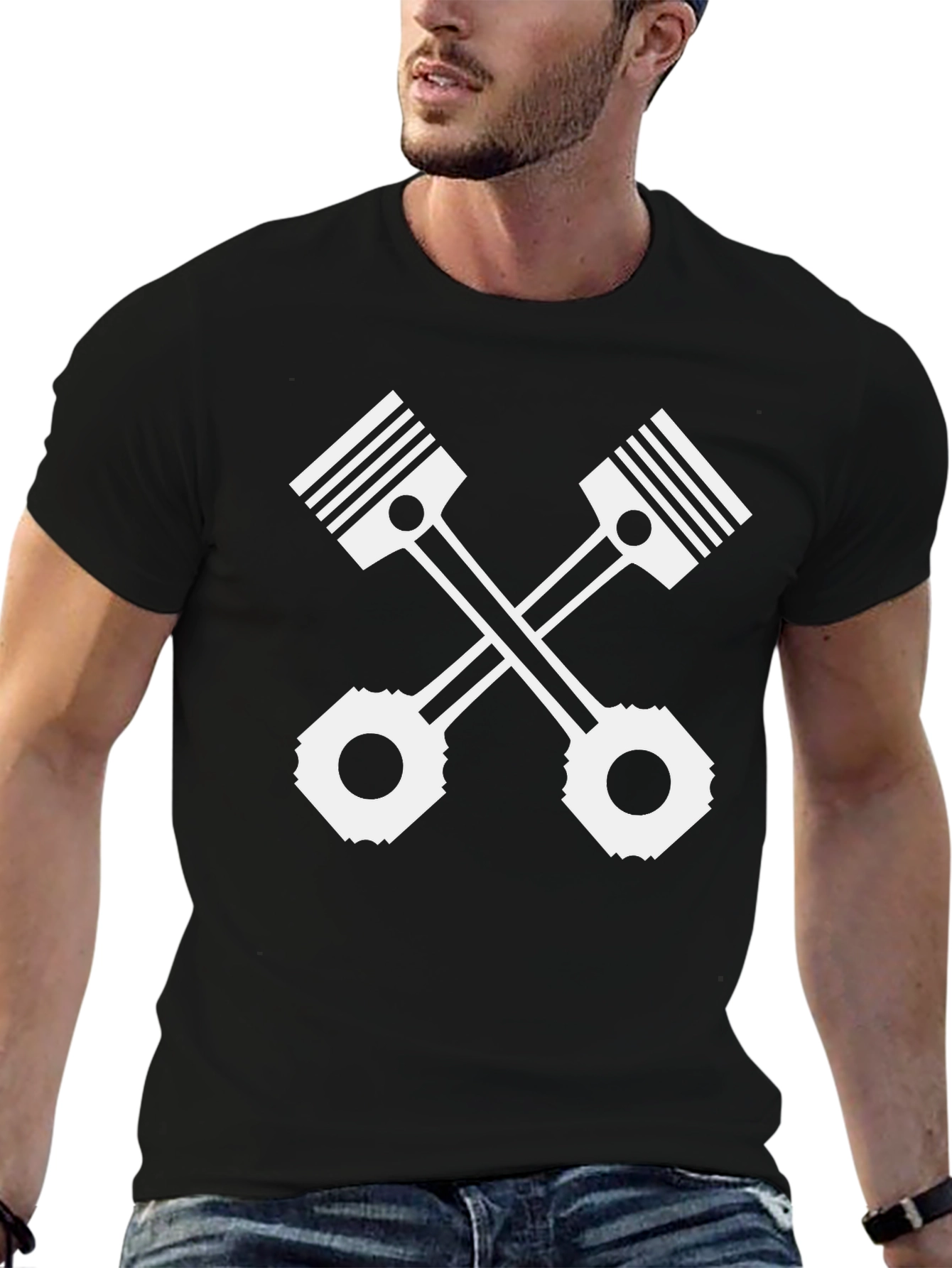 Piston Cross Black Tee - Mechanic Style