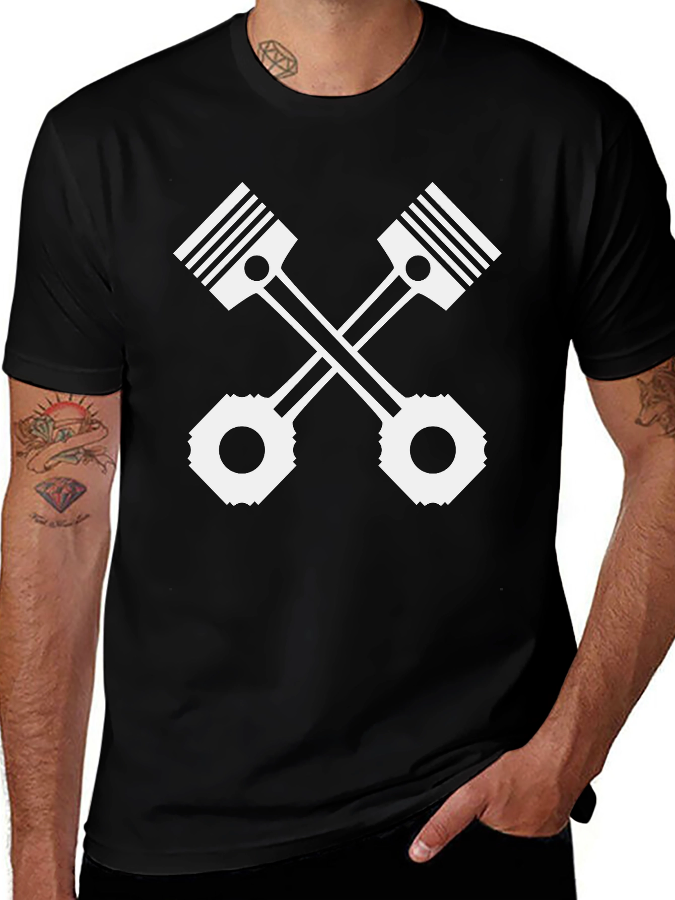 Piston Cross Black Tee - Mechanic Style